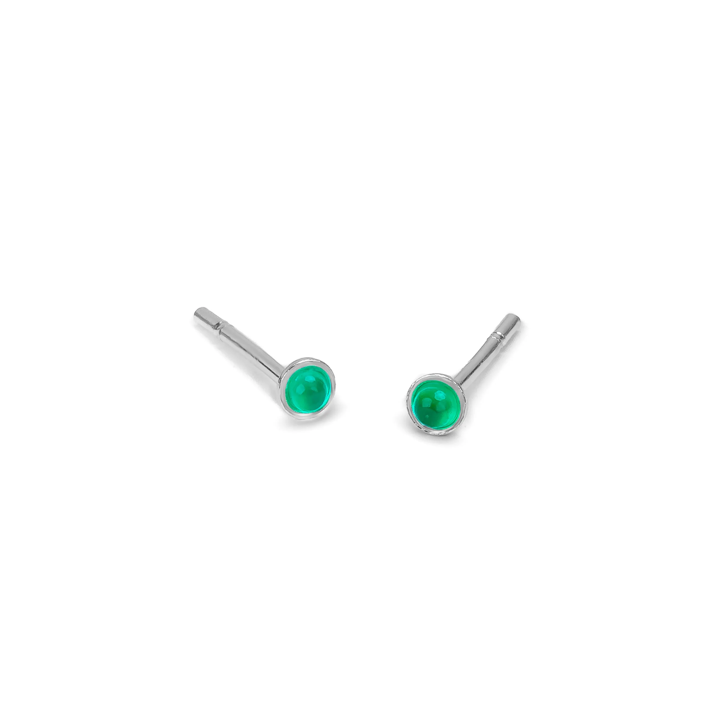 Teeny Tiny Round Stud Earrings in Silver and Green Onyx sold by Henryka