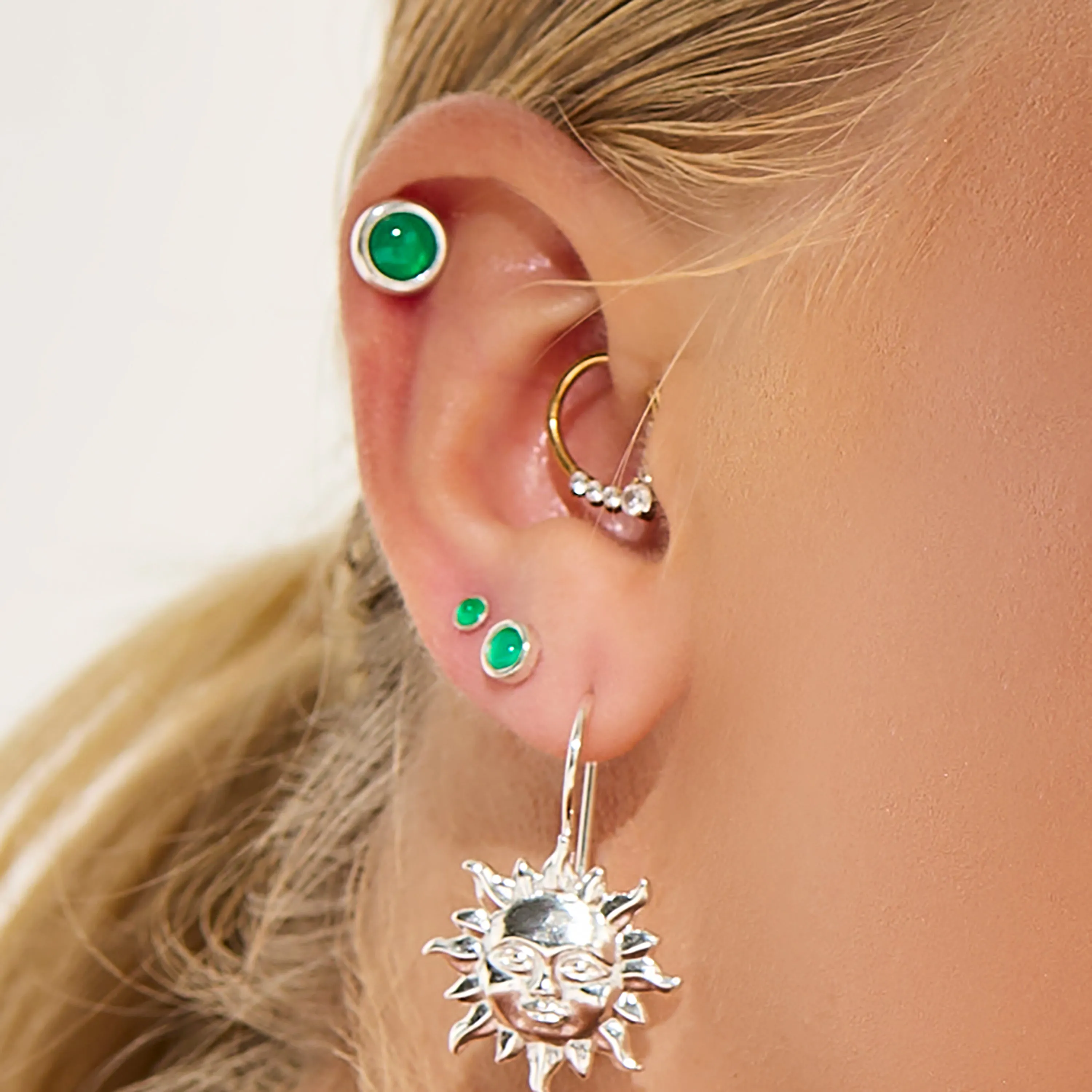 Teeny Tiny Round Stud Earrings in Silver and Green Onyx sold by Henryka product image thumbnail 4