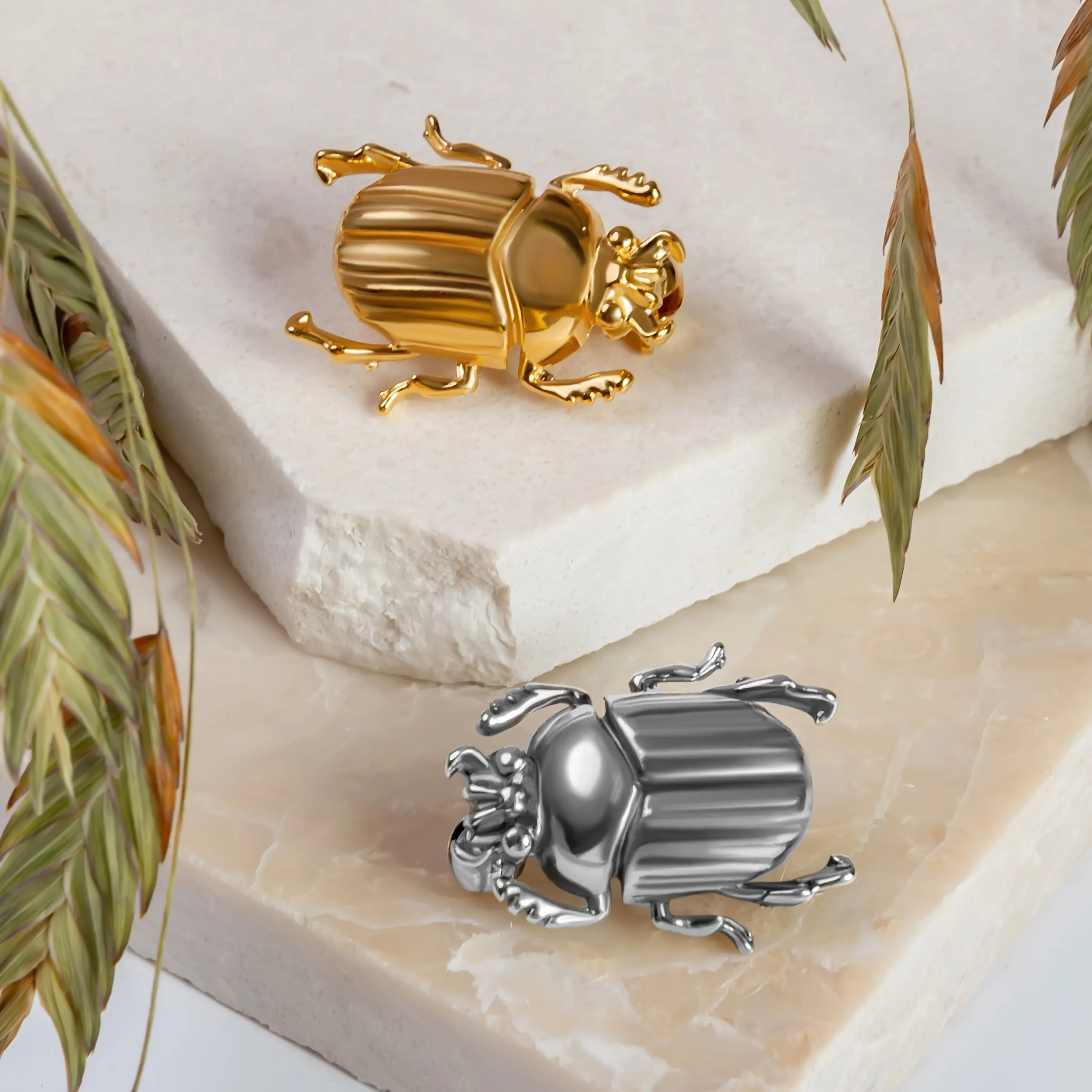 Egyptian Scarab Beetle Brooch in Sterling Silver with 24ct Gold sold by Henryka product image thumbnail 2