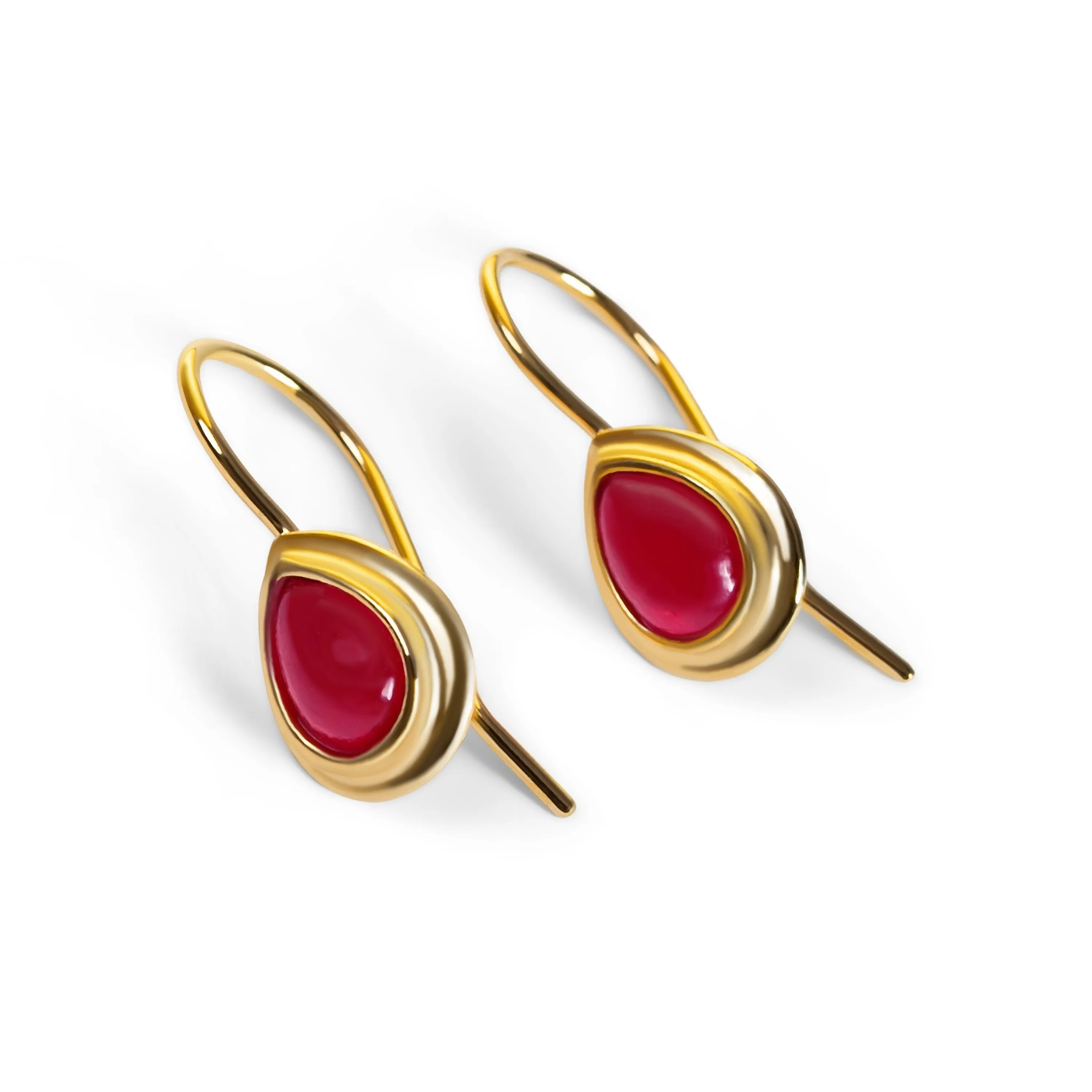Classic Teardrop Hook Earrings in Silver with 24ct Gold & Ruby sold by Henryka