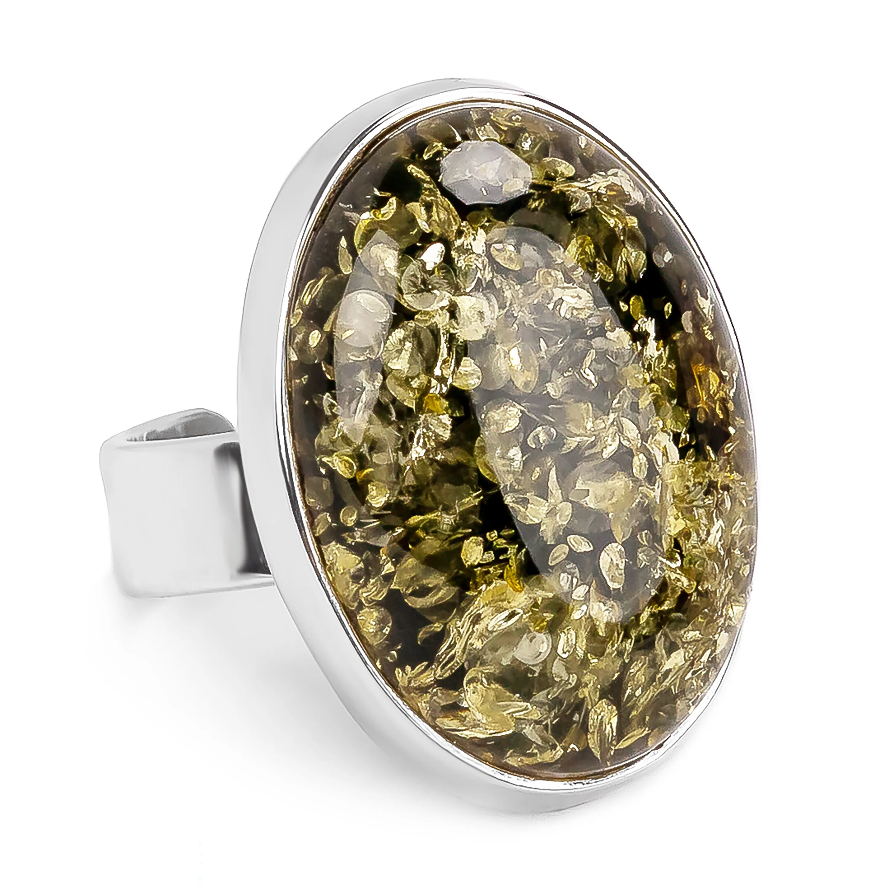 Handmade Green Baltic Amber Statement Ring - Natural Designer Gemstone sold by Henryka