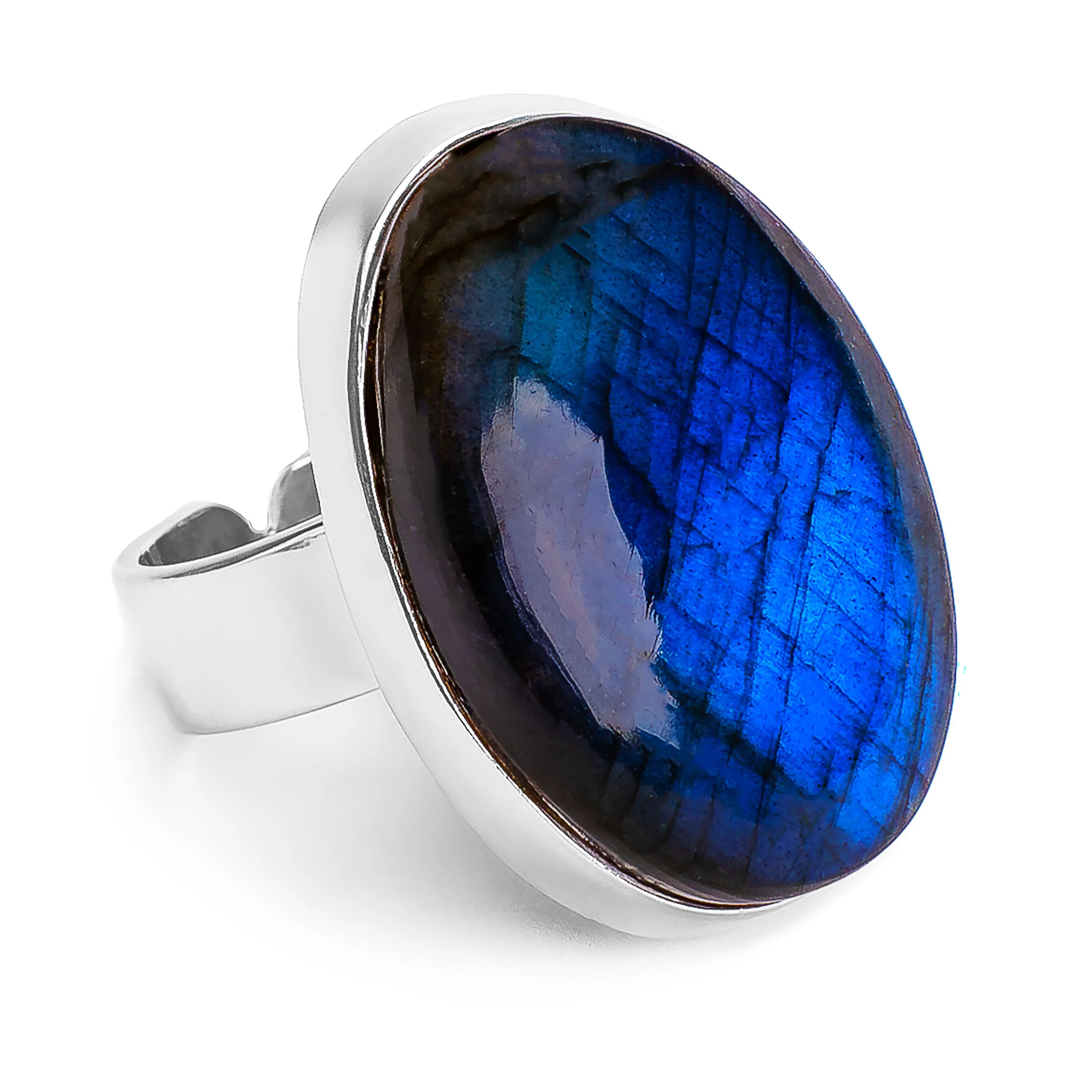 Perfect Deep Blue Flash Labradorite Statement Ring - Natural Designer Gemstone sold by Henryka