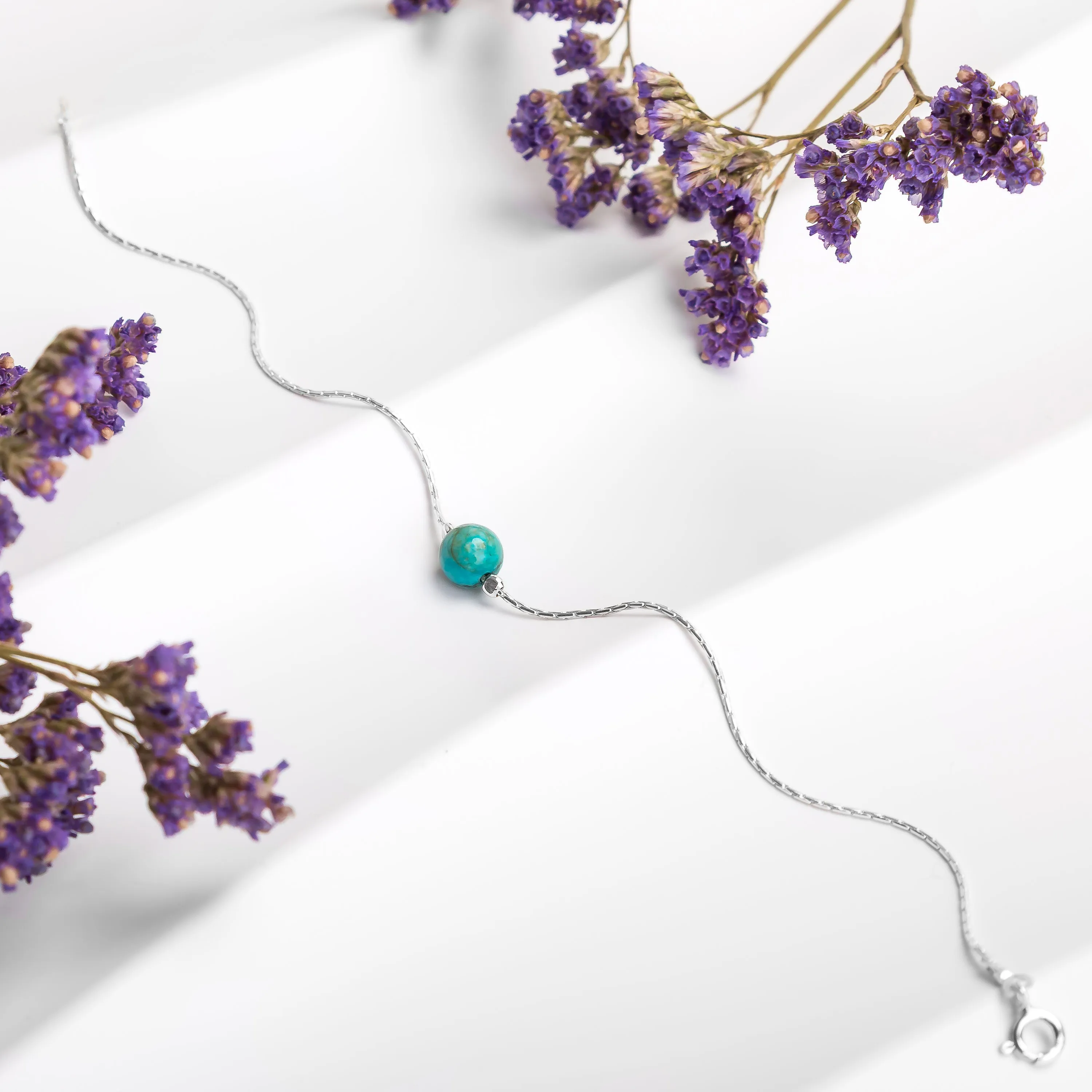 Delicate Single Stone Bead Bracelet in Silver & Natural Turquoise sold by Henryka product image thumbnail 2