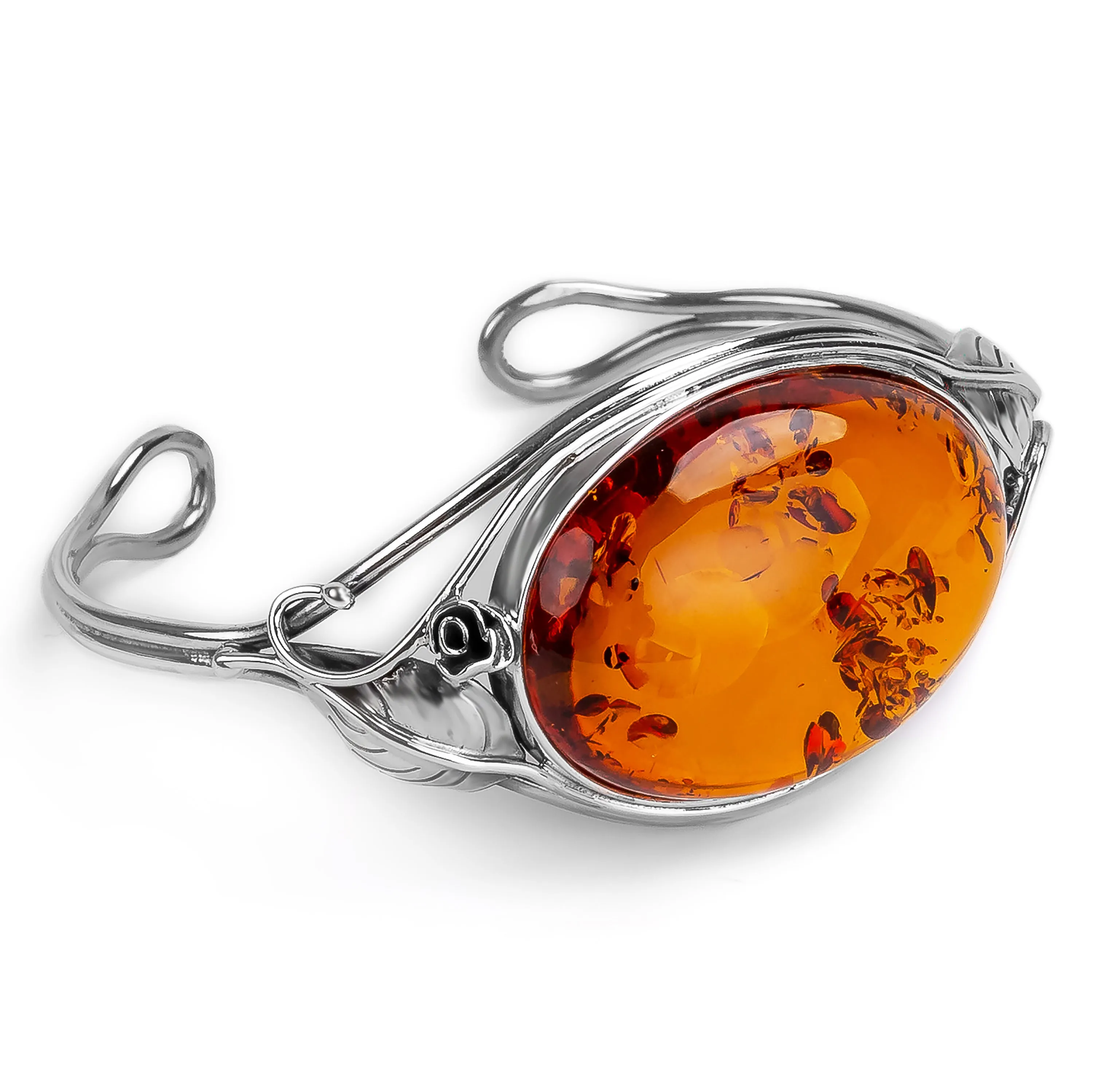 Exquisite Handmade Statement Bracelet in Silver and Baltic Amber sold by Henryka