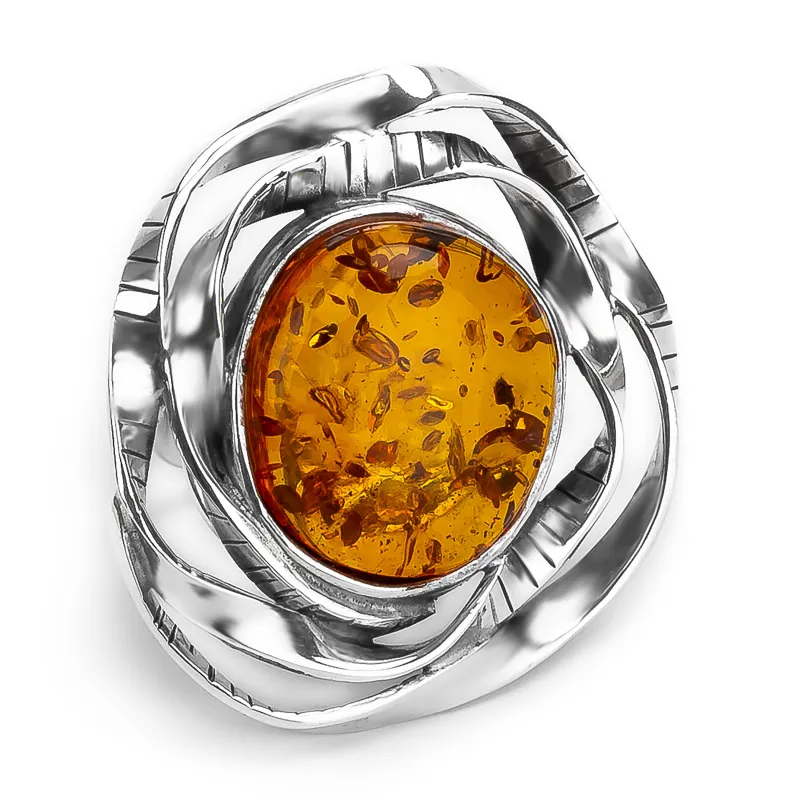 Indulgent & Splendid Handmade Baltic Amber Ring in Silver sold by Henryka