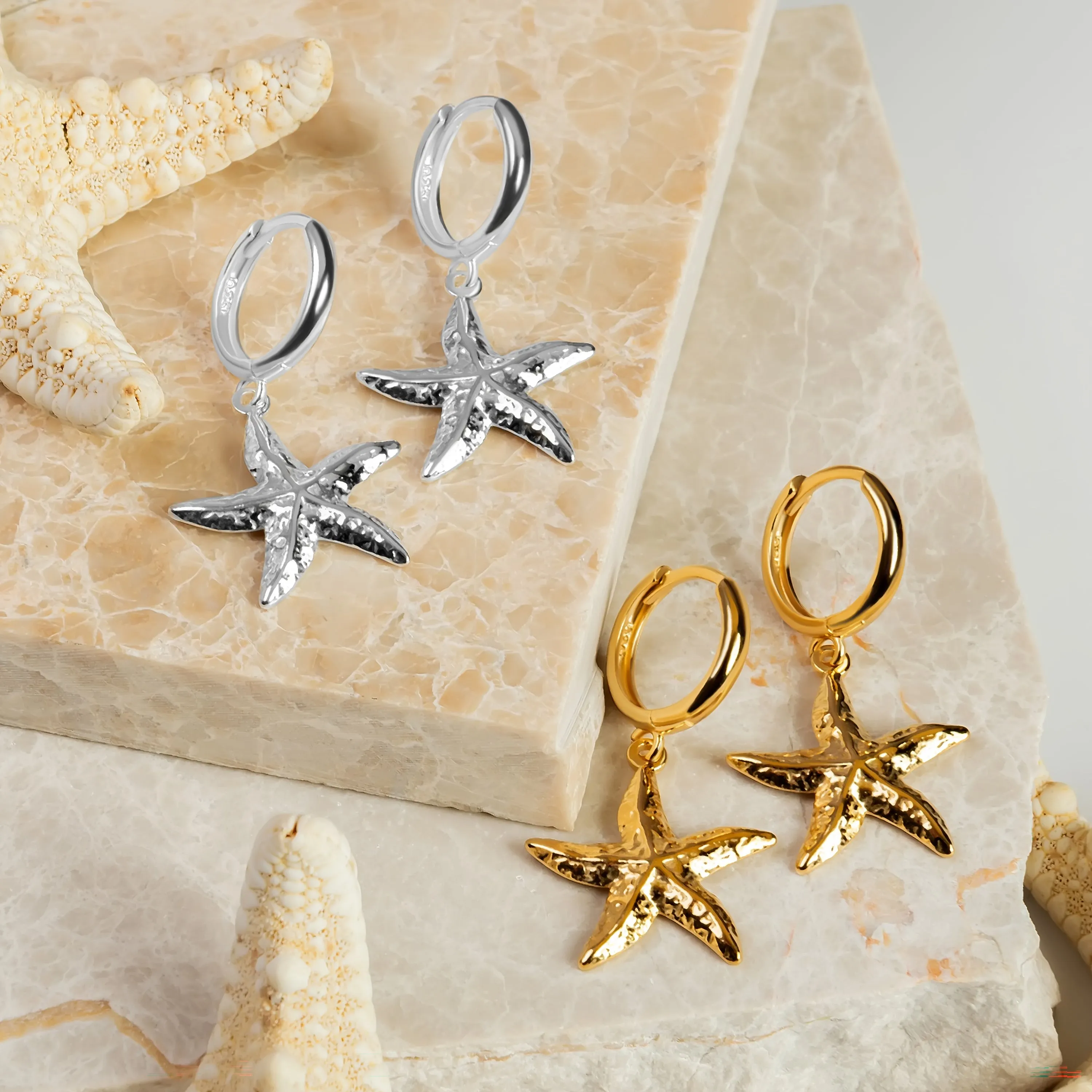 Starfish Hoop Earrings in Sterling Silver with 24ct Gold sold by Henryka product image thumbnail 3