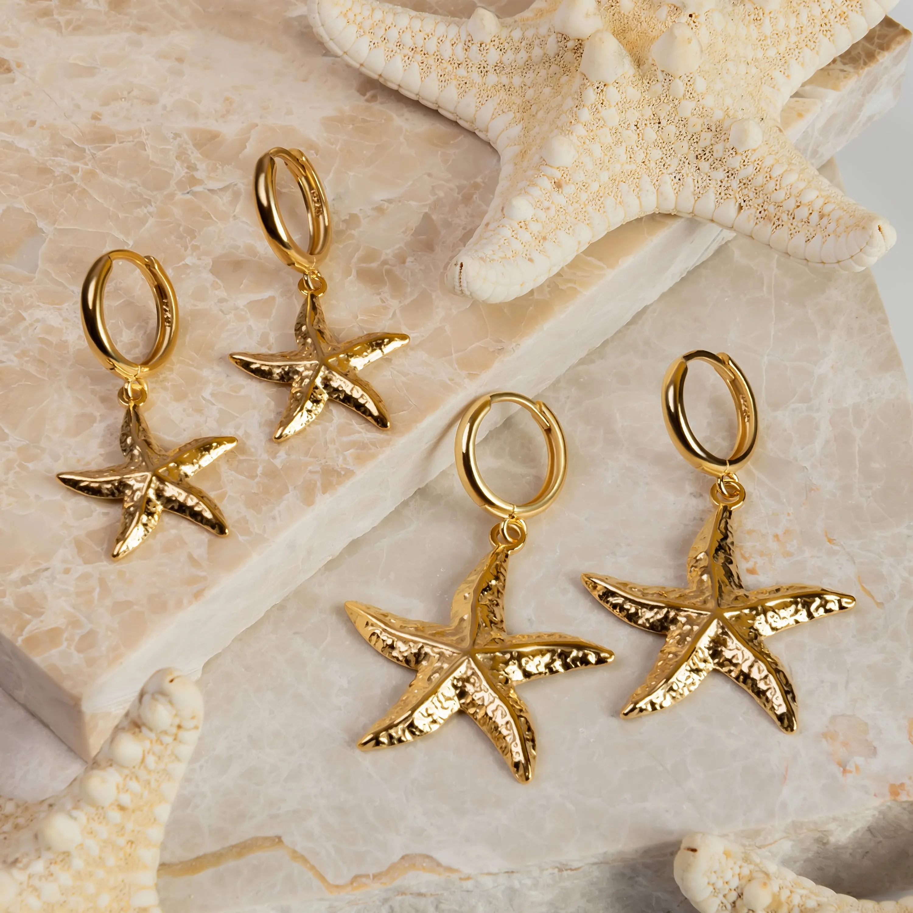 Starfish Hoop Earrings in Sterling Silver with 24ct Gold sold by Henryka product image thumbnail 2