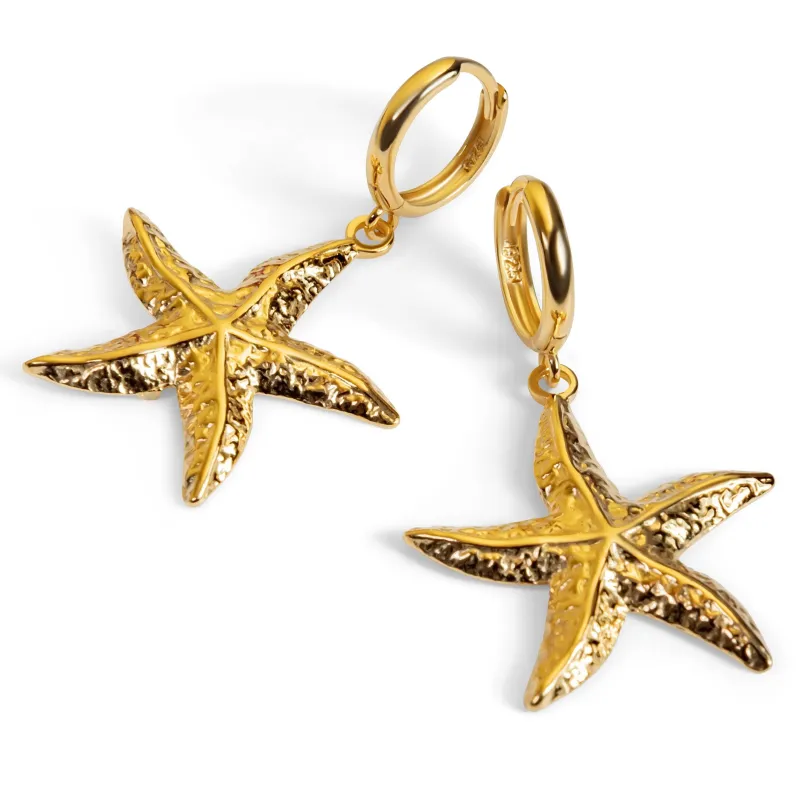 Large Starfish Hoop Earrings in Sterling Silver with 24ct Gold sold by Henryka