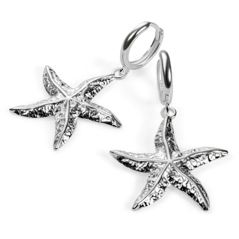 Large Starfish Hoop Earrings in Sterling Silver sold by Henryka