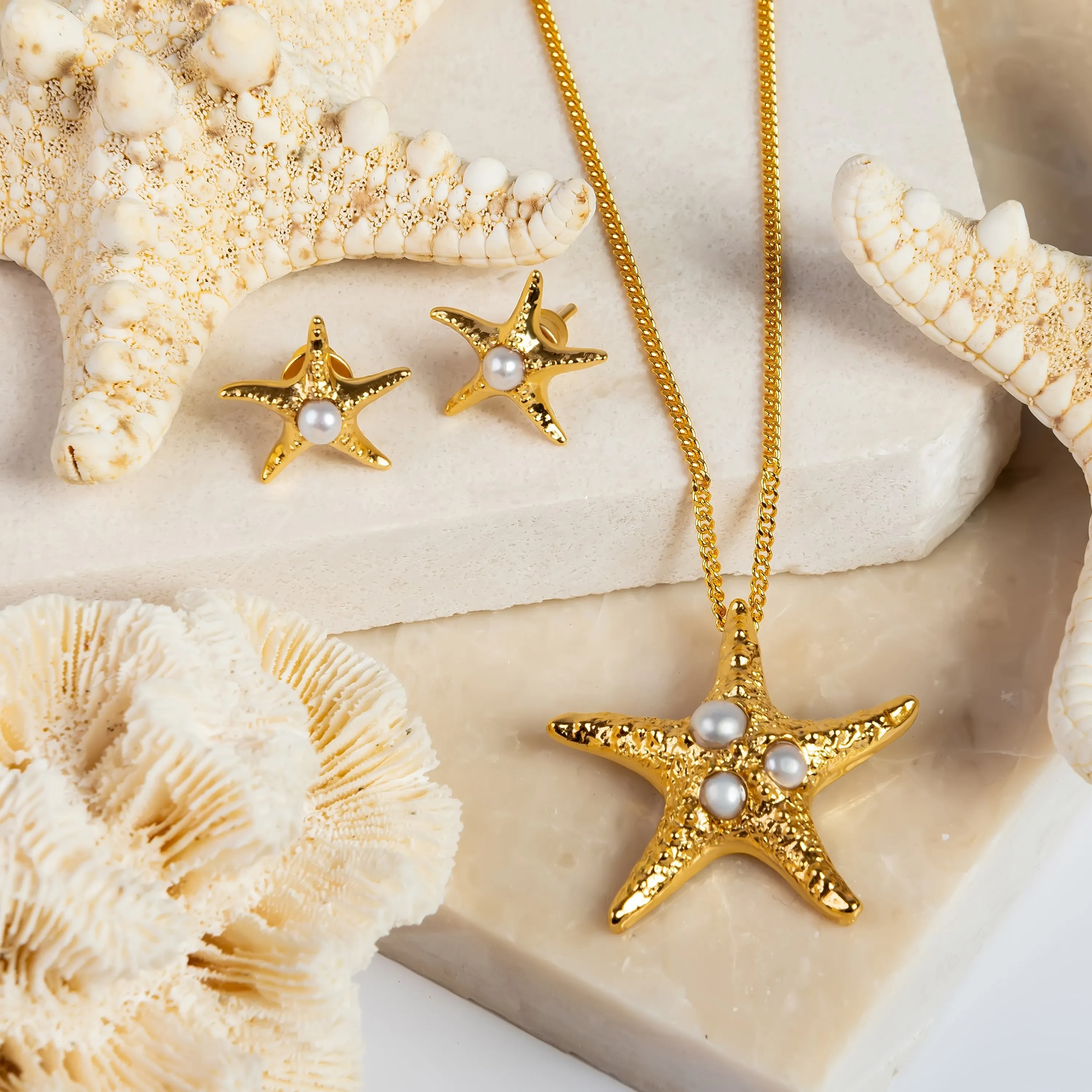 Large Starfish Necklace in Sterling Silver with 24ct Gold & Pearl sold by Henryka product image thumbnail 3