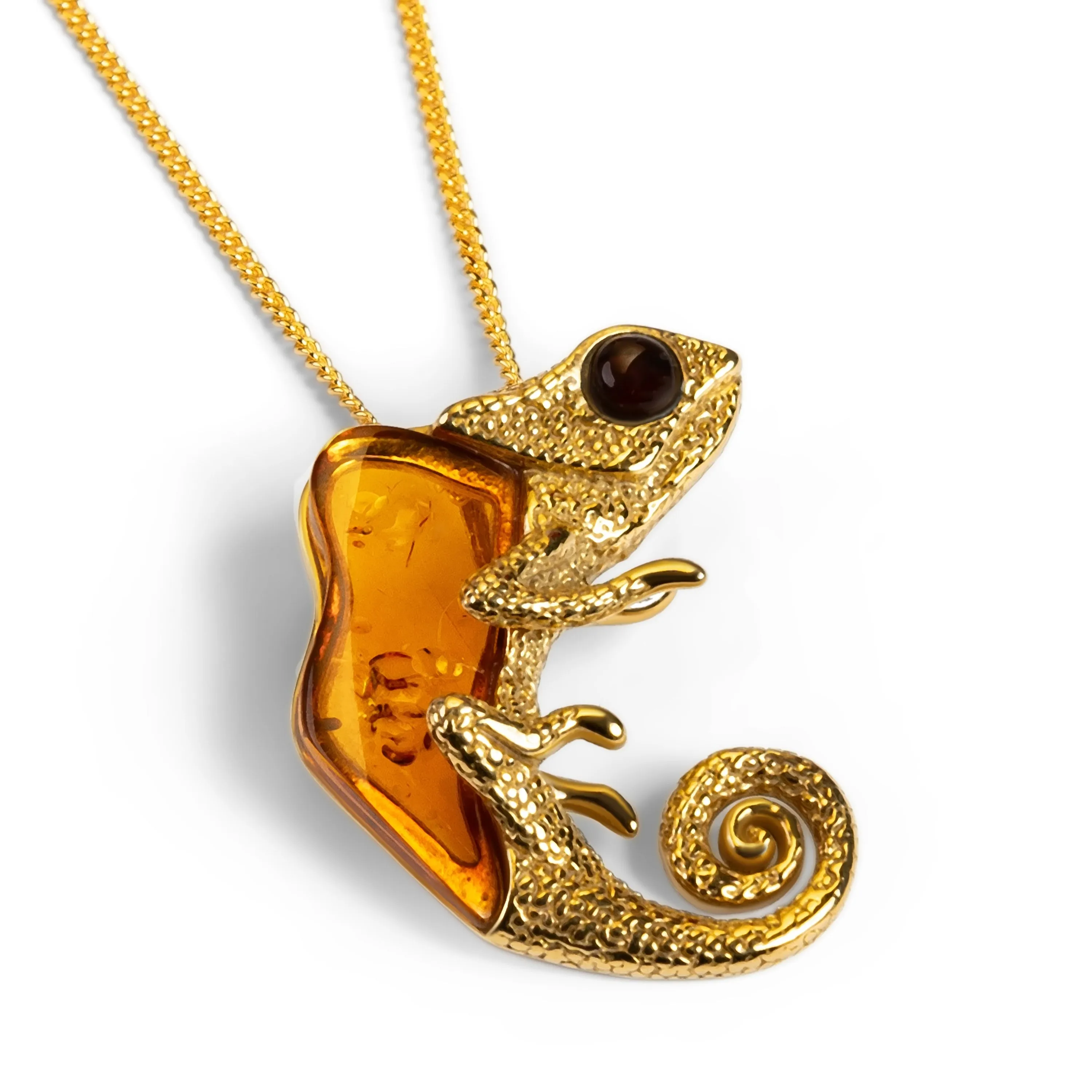 Chameleon Necklace in Sterling Silver with 24ct Gold & Amber sold by Henryka