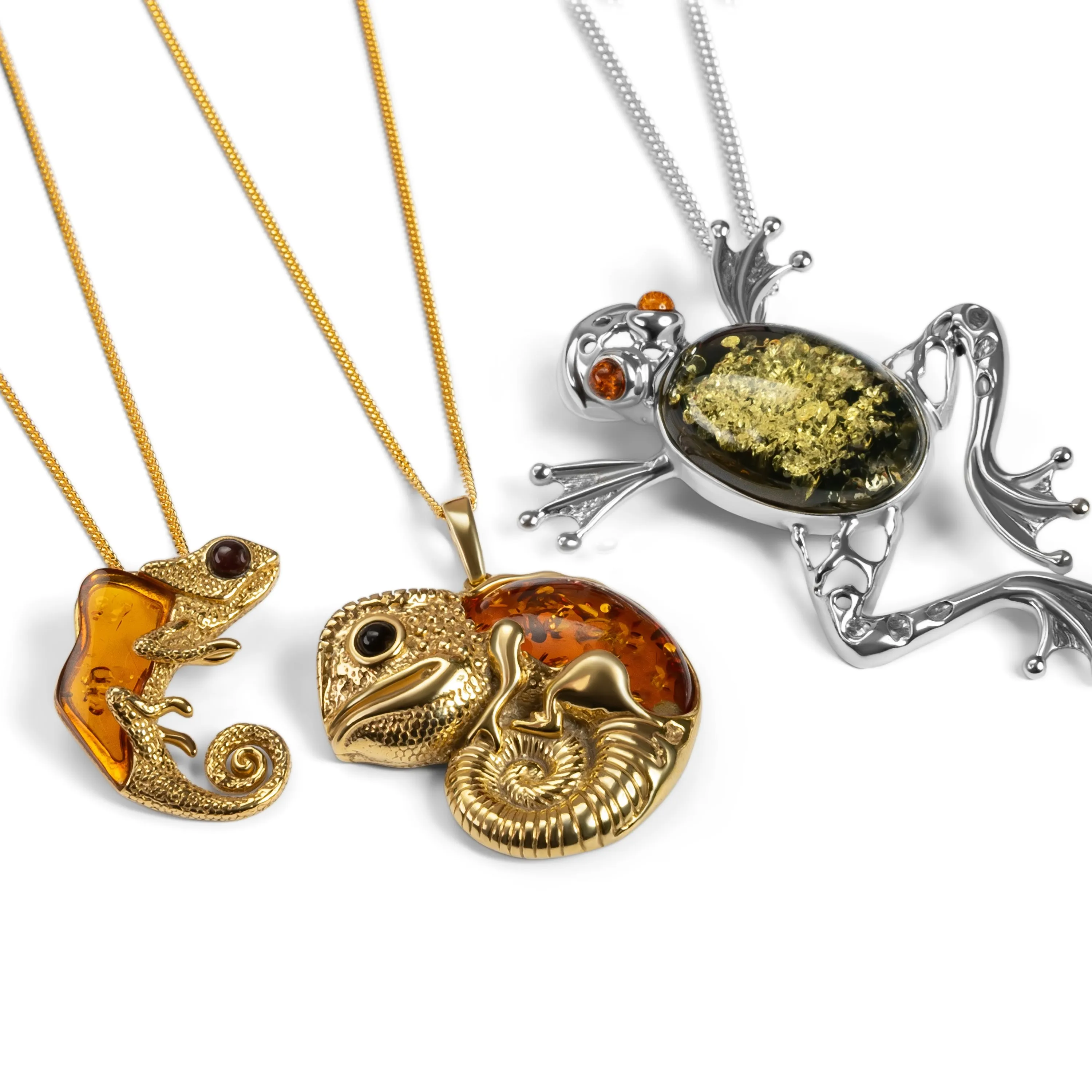 Chameleon Necklace in Sterling Silver with 24ct Gold & Amber sold by Henryka product image thumbnail 3