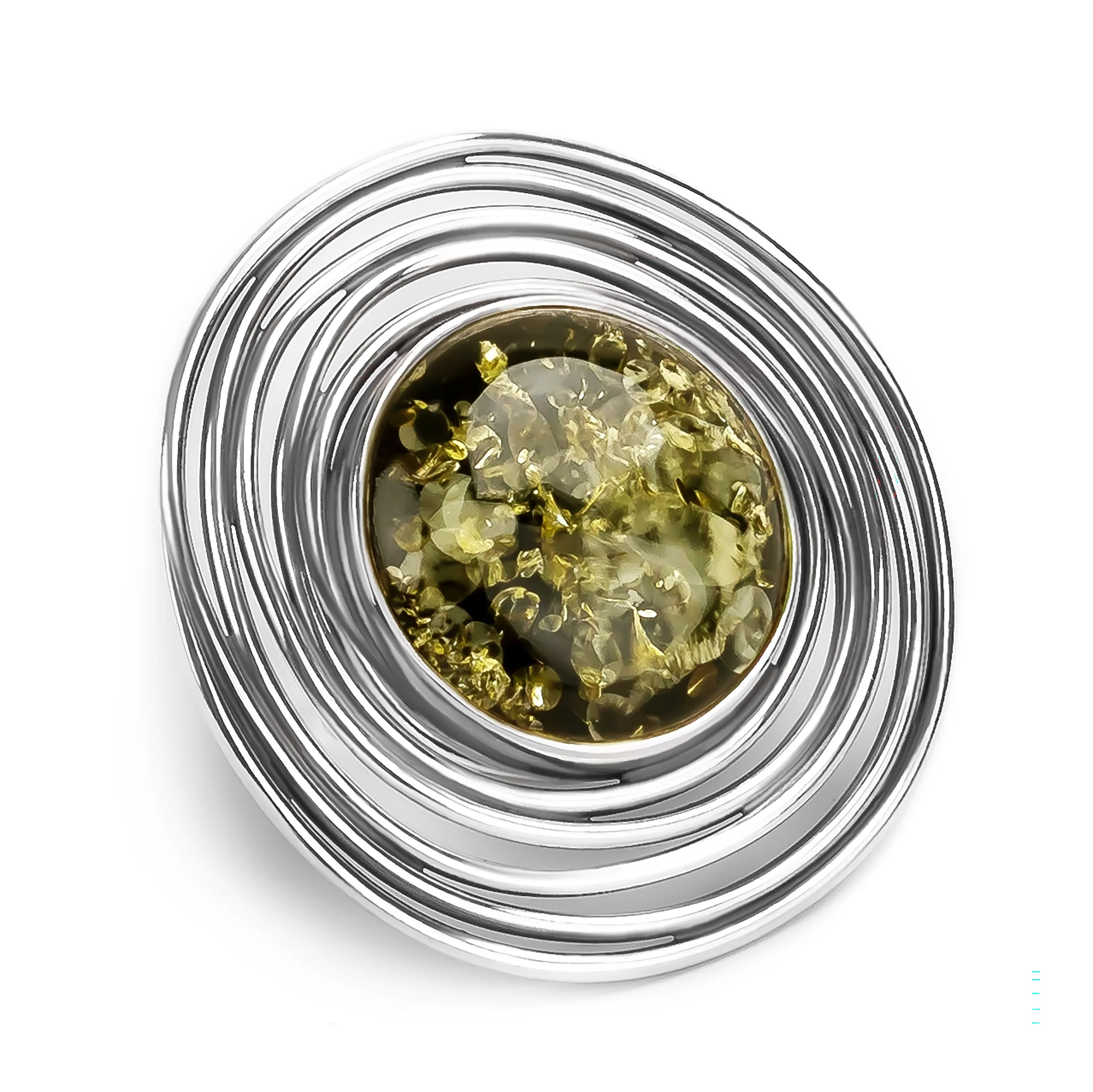 Handmade Swirl Design Green Baltic Amber and Silver Ring sold by Henryka