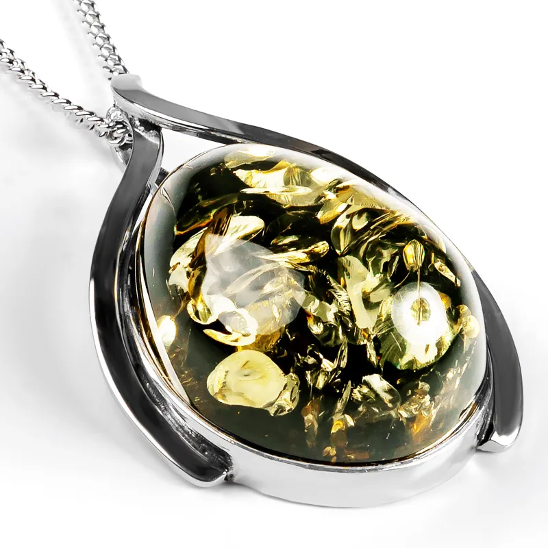 GRAND Baltic Green Amber Necklace - Natural Designer Gemstone sold by Henryka