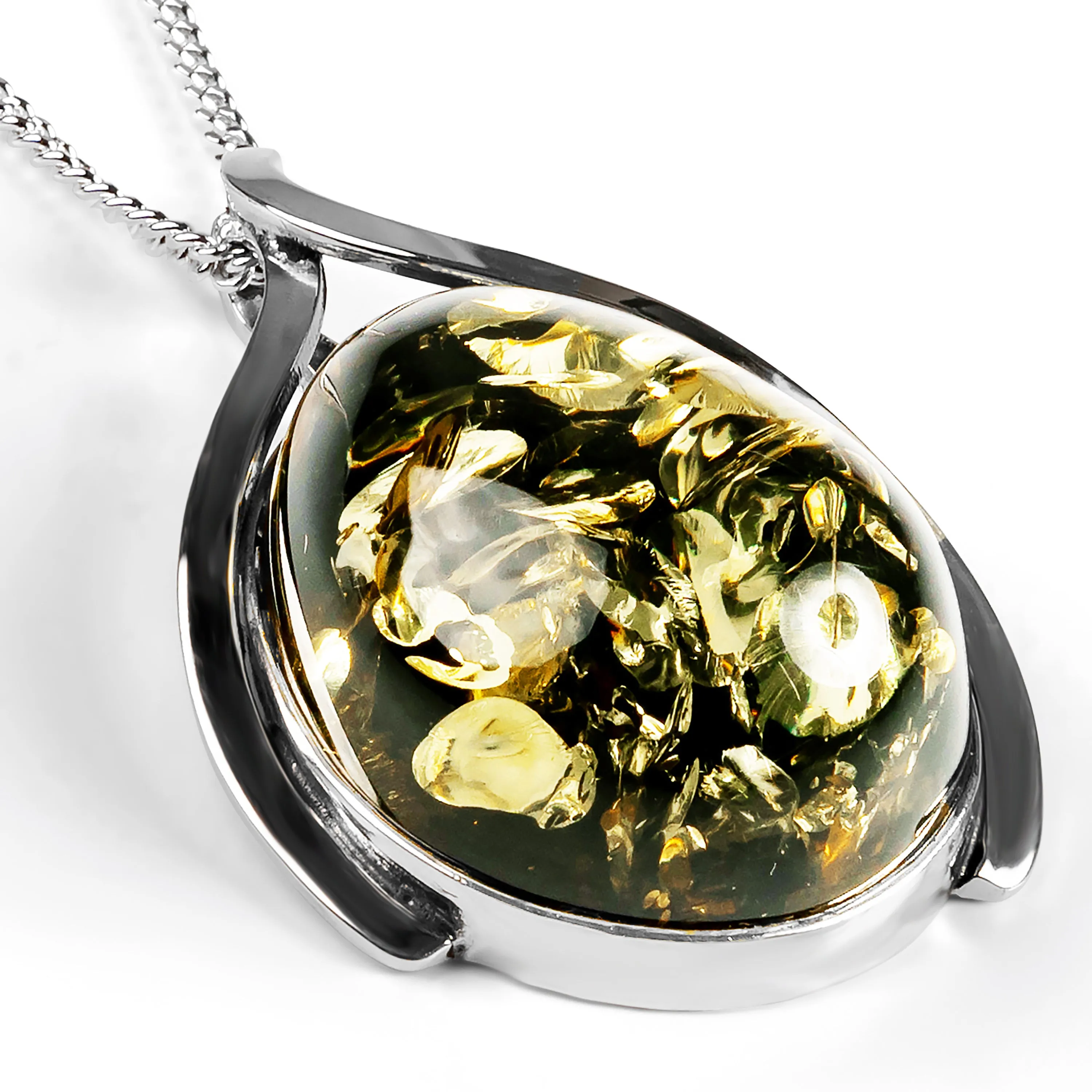 GRAND Baltic Green Amber Necklace - Natural Designer Gemstone sold by Henryka