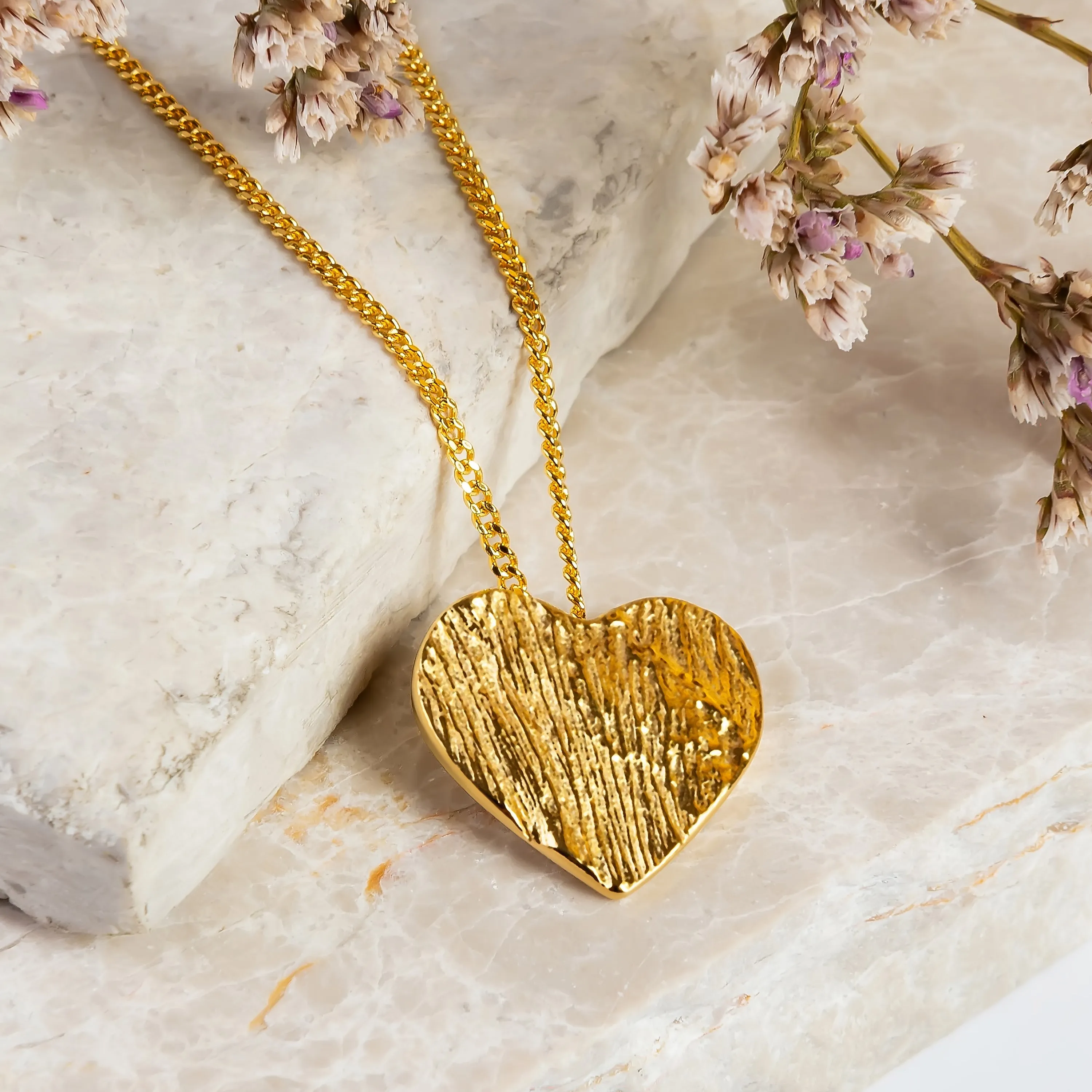 Simple Textured Heart Necklace in Sterling Silver with 24ct Gold sold by Henryka product image thumbnail 5