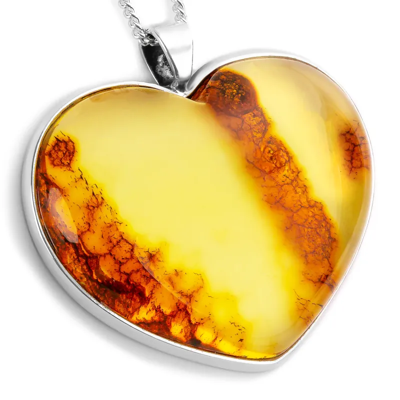 'One Of Kind' Lemon Amber and Silver Heart Necklace - Natural Designer Gemstone sold by Henryka