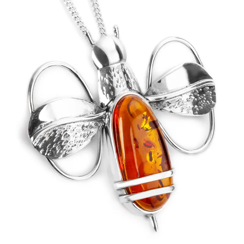 Statement Bumble Bee Necklace in Silver and Amber sold by Henryka
