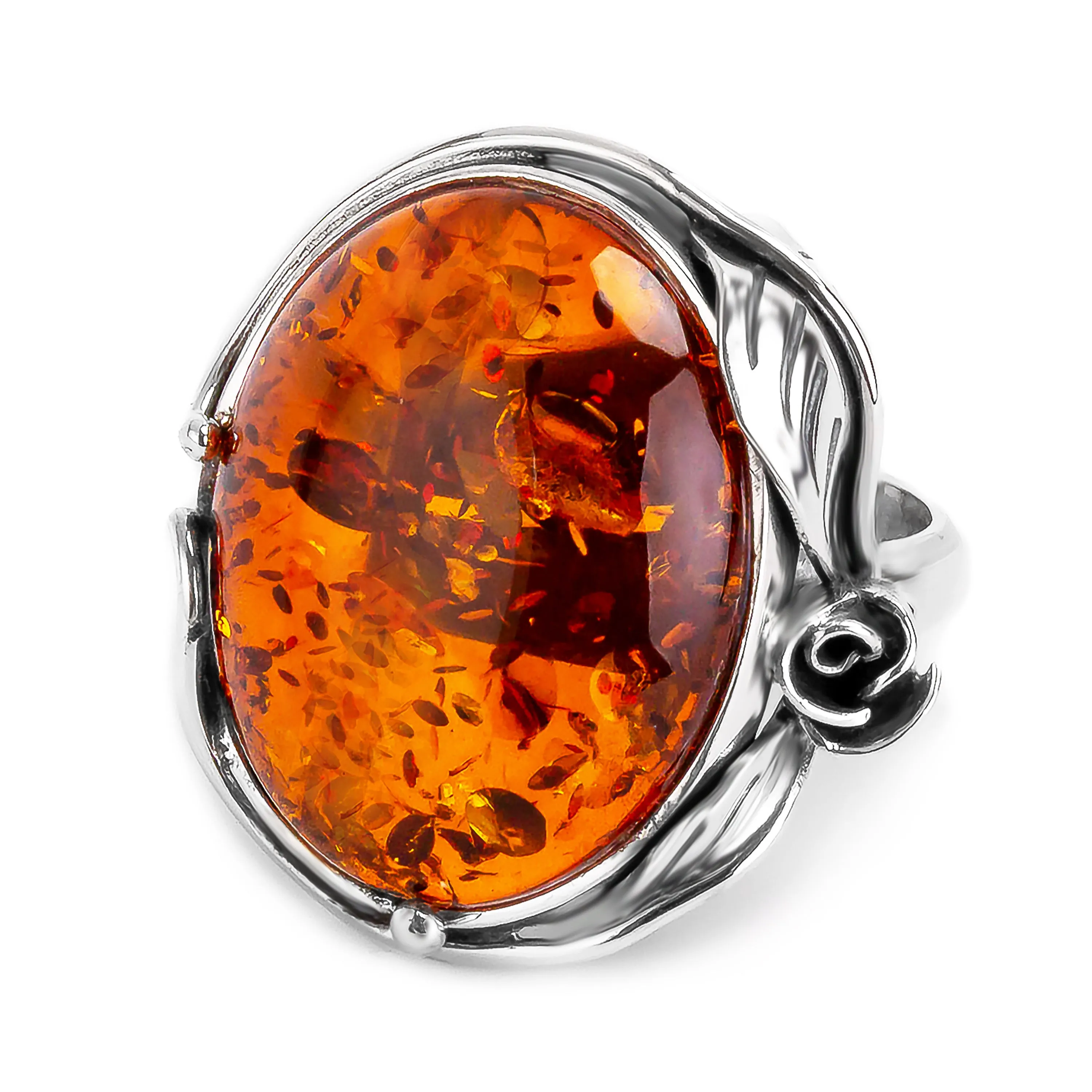 Handmade Baltic Cognac Amber and Silver Ring - Natural Designer Gemstone sold by Henryka