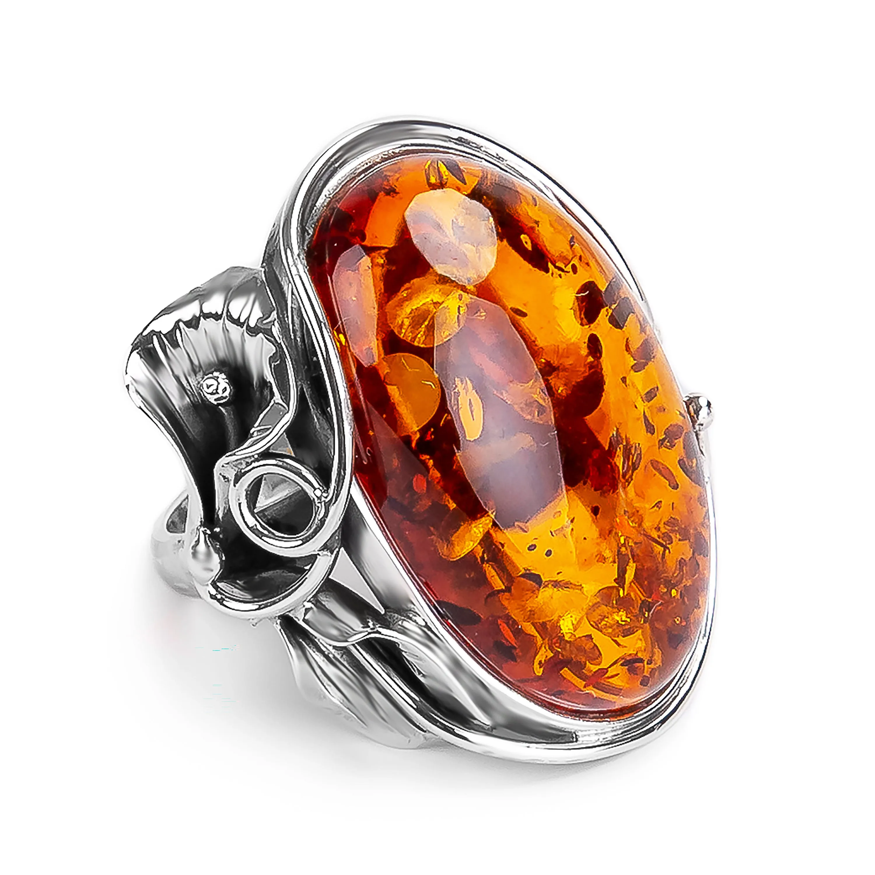 Handmade Green Baltic Amber and Silver Ring - Natural Designer Gemstone sold by Henryka product image thumbnail 2