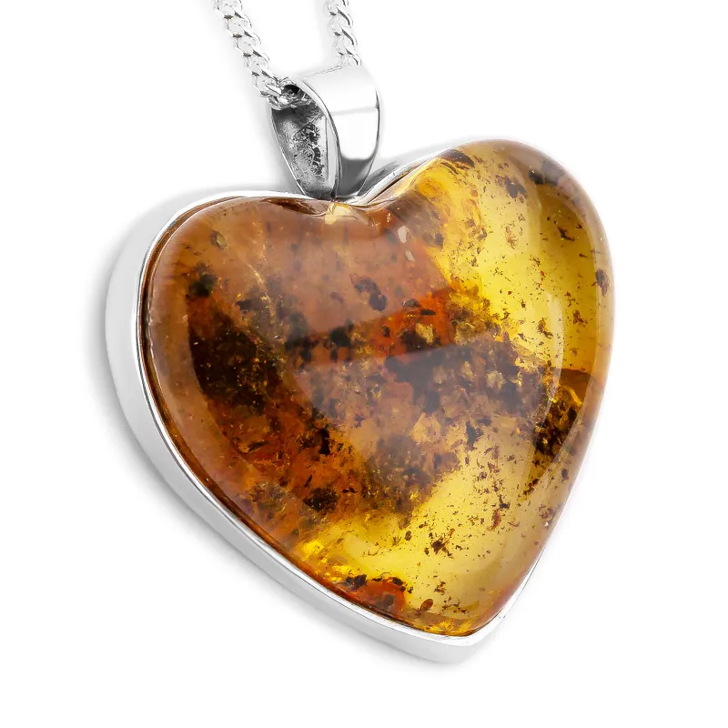 'Botanical Mess' 3D Baltic Amber and Silver Heart Necklace - Designer Gemstone sold by Henryka