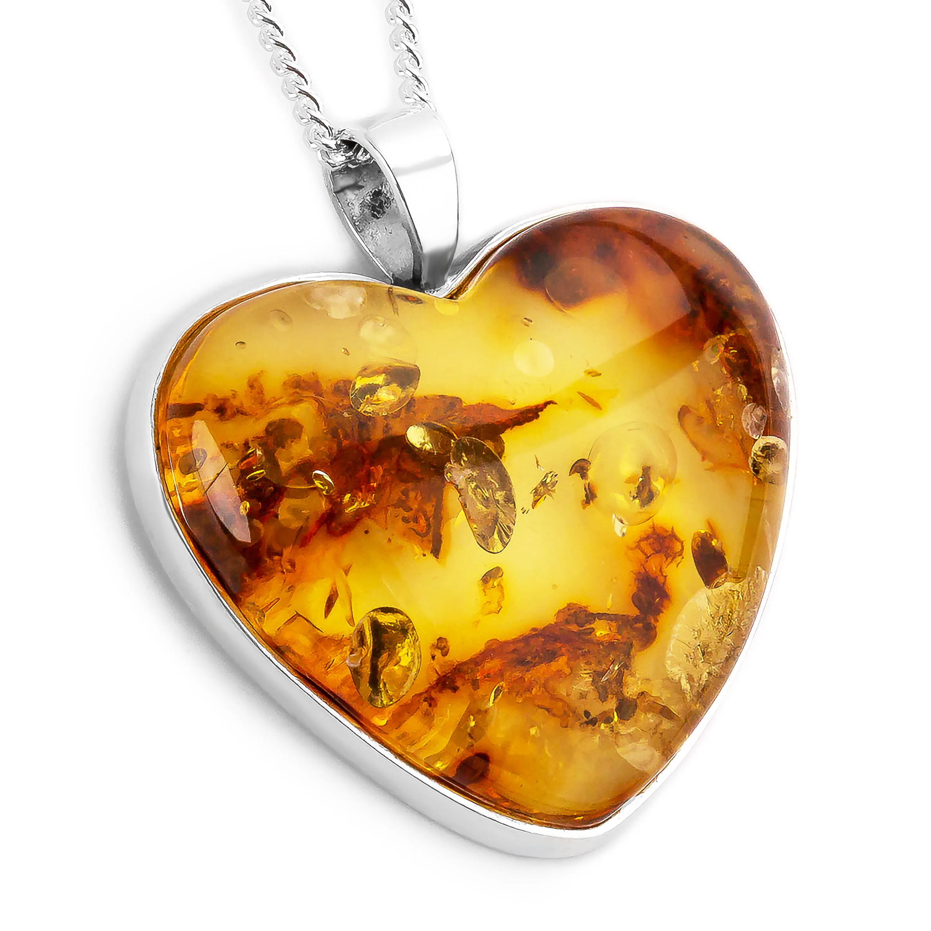 So Natural 3D Baltic Amber and Silver Heart Necklace - Designer Gemstone sold by Henryka