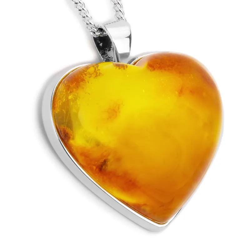 Glistening 3D Lemon Amber and Silver Heart Necklace - Natural Designer Gemstone sold by Henryka