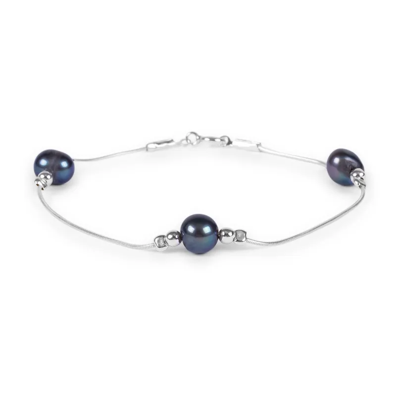 Bead Bracelet in Silver and Rough Black Pearl sold by Henryka
