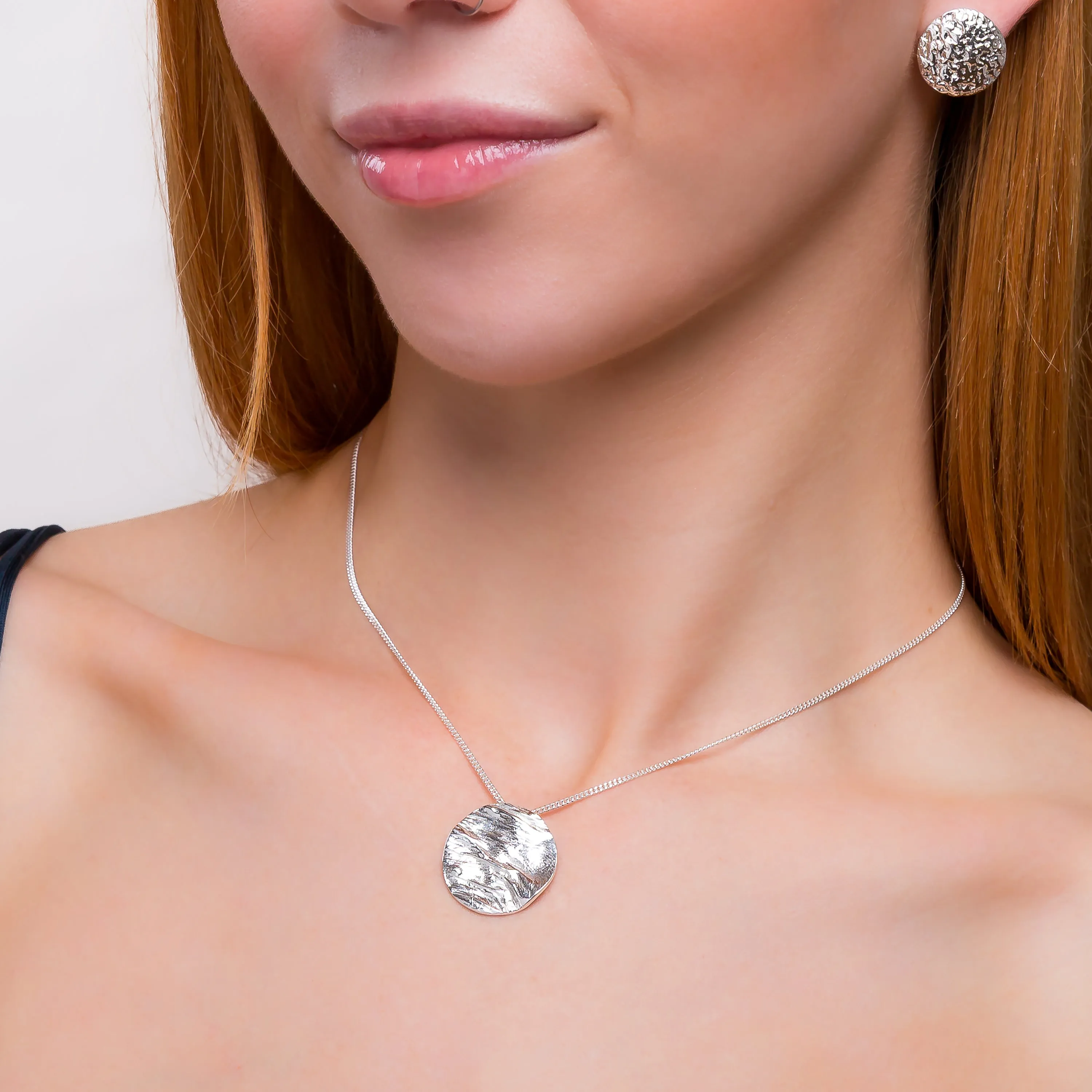 Textured Circle Necklace in Sterling Silver sold by Henryka product image thumbnail 2