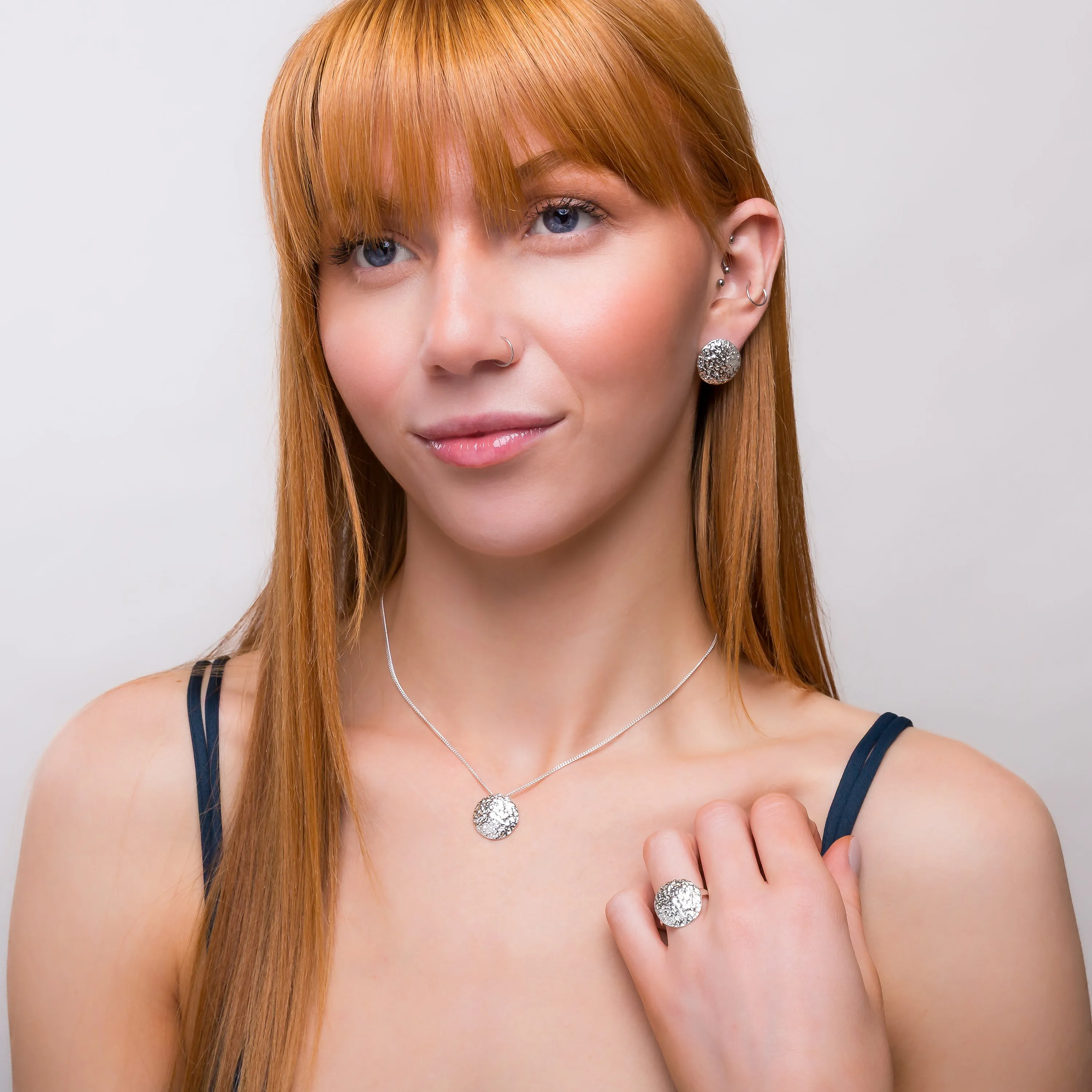 Textured Circle Coin Necklace in Sterling Silver sold by Henryka product image thumbnail 4