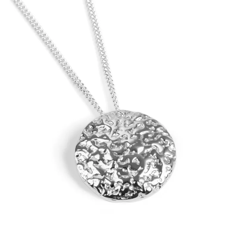 Textured Circle Coin Necklace in Sterling Silver sold by Henryka