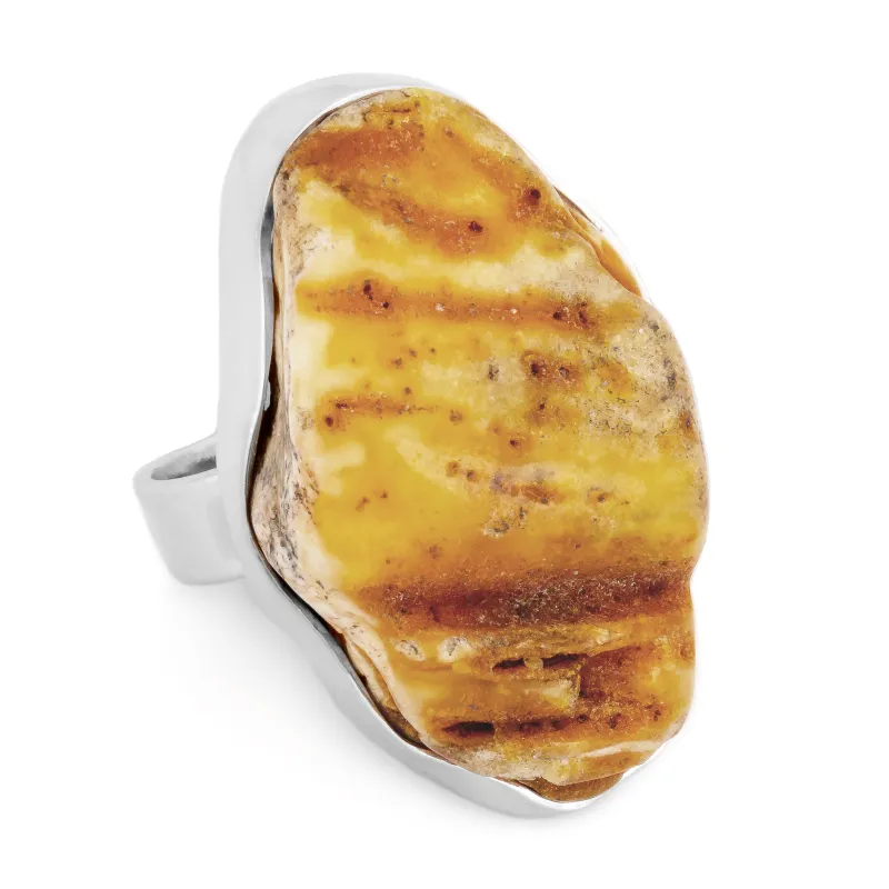 Unspoiled Raw Baltic Amber and Silver Ring - Natural Designer Gemstone made by Henryka