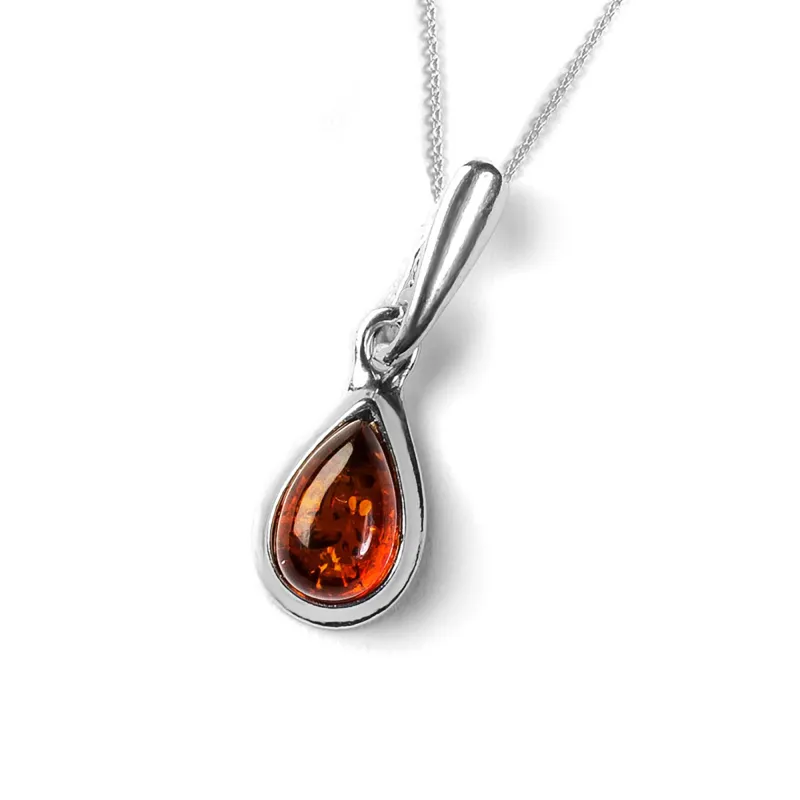 Teardrop Necklace in Silver and Cognac Amber sold by Henryka