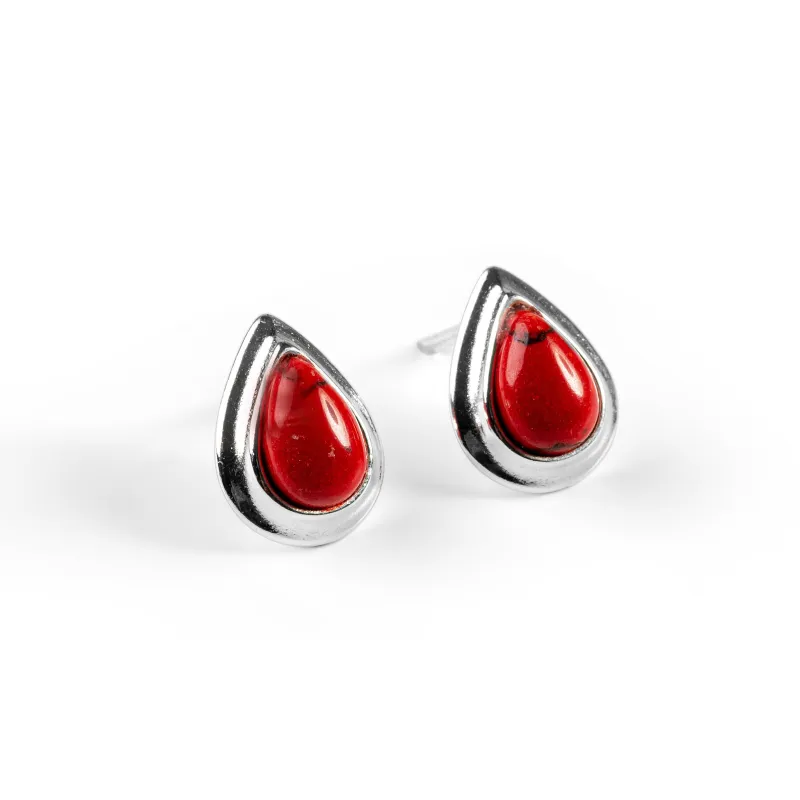 Teardrop Stud Earrings in Silver and Coral sold by Henryka