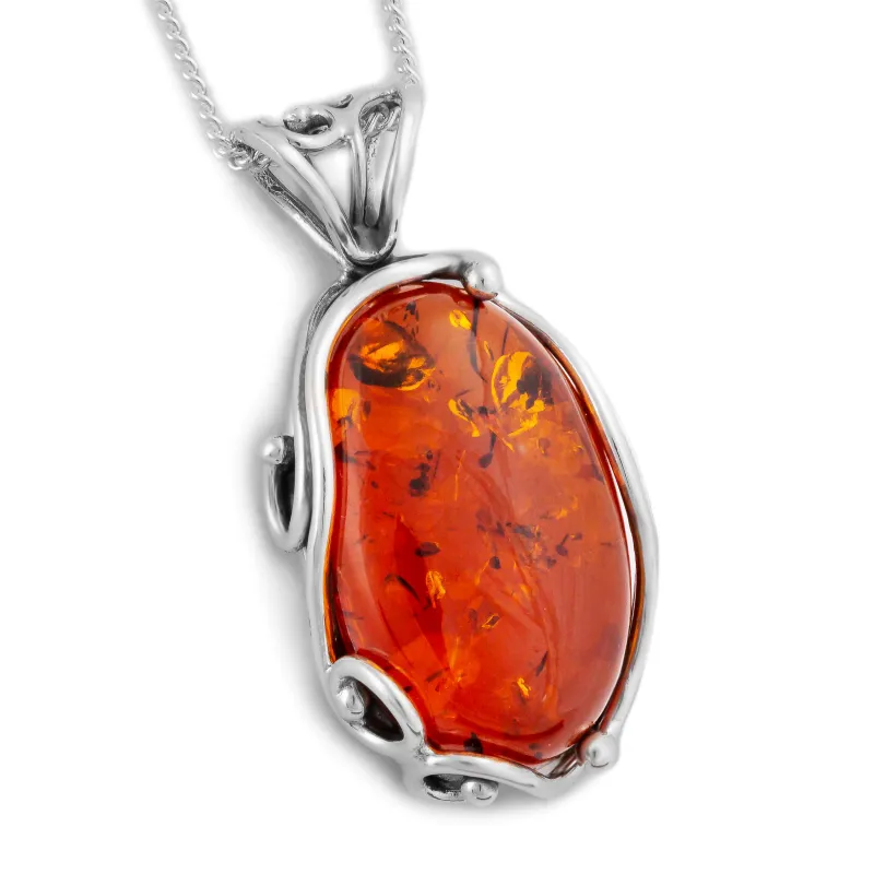 Fancy Amber and Silver Necklace - Natural Designer Gemstone sold by Henryka