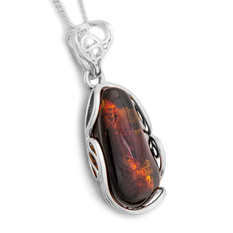 Enchanted Cherry Baltic Amber and Silver Necklace - Natural Designer Gemstone sold by Henryka