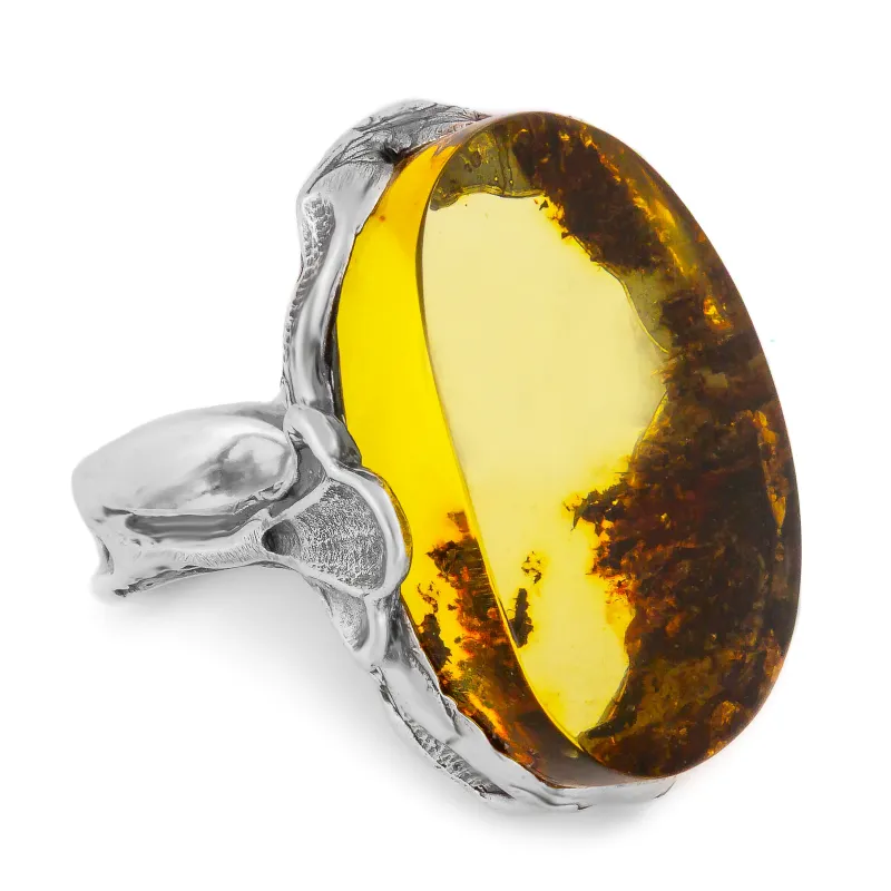 Rare Baltic Amber with Botanical Inclusions Ring - Natural Designer Gemstone sold by Henryka
