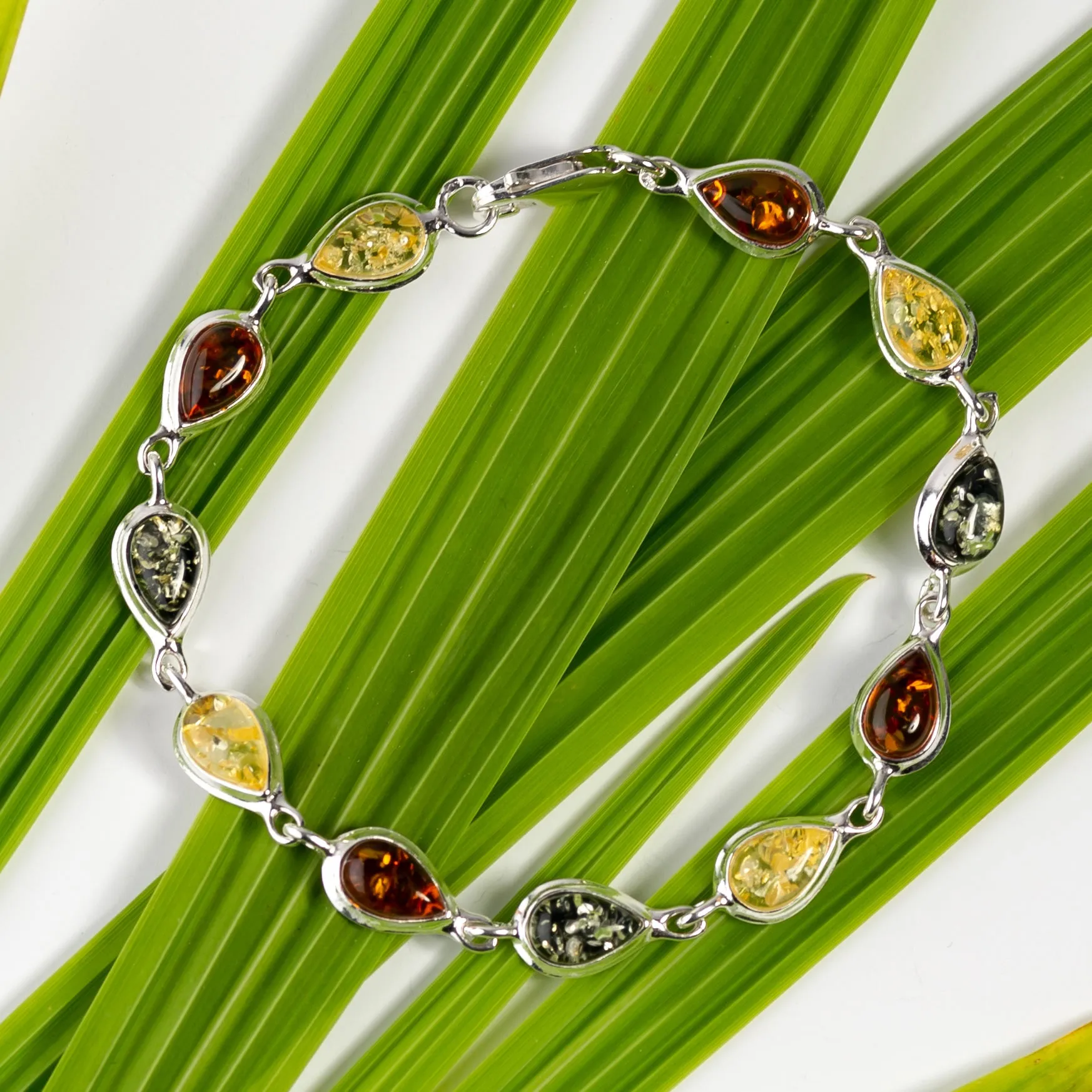 Teardrop Link Bracelet in Silver & Multi Amber sold by Henryka product image thumbnail 2