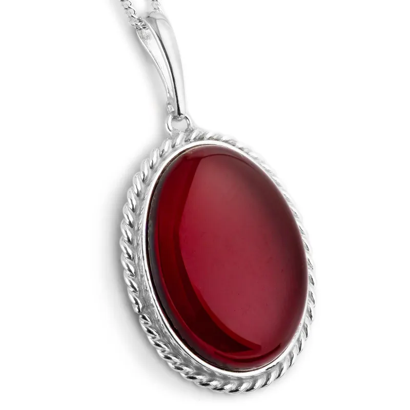 Elegant Cherry Baltic Amber and Silver Necklace - Natural Designer Gemstone made by Henryka