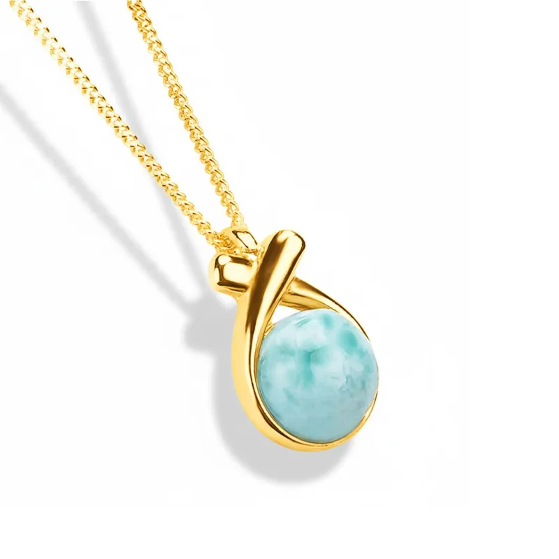 Sealed With A Kiss Necklace in Silver with 24ct Gold and Larimar sold by Henryka