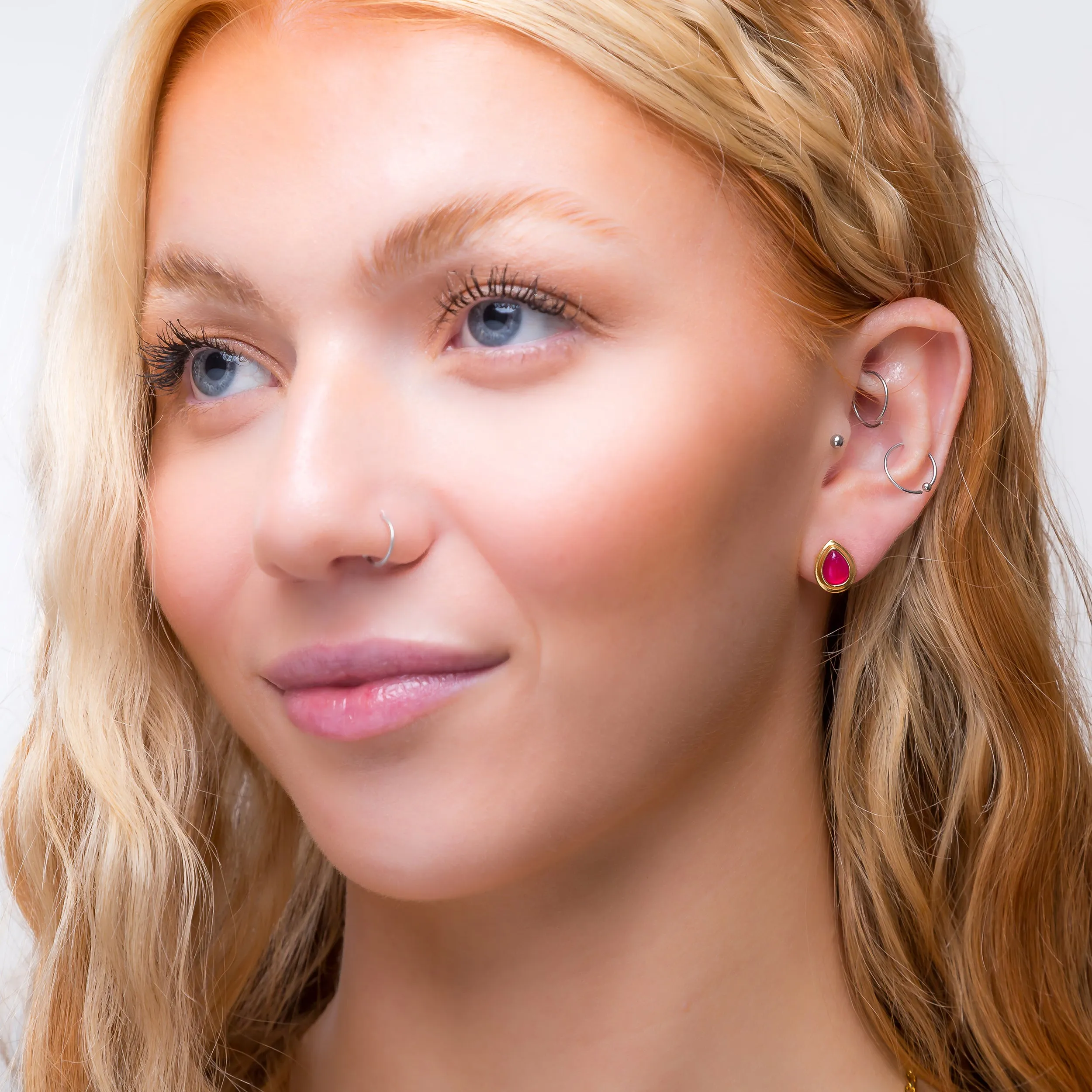 Classic Teardrop Stud Earrings in Silver with 24ct Gold and Ruby sold by Henryka product image thumbnail 3