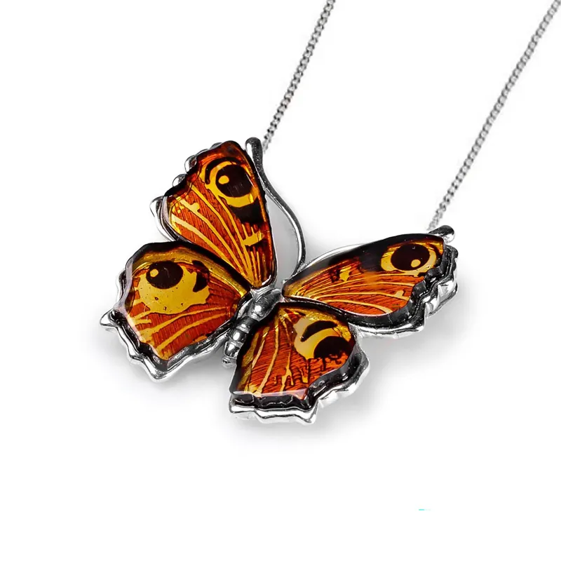 Peacock Butterfly Necklace in Silver and Amber sold by Henryka