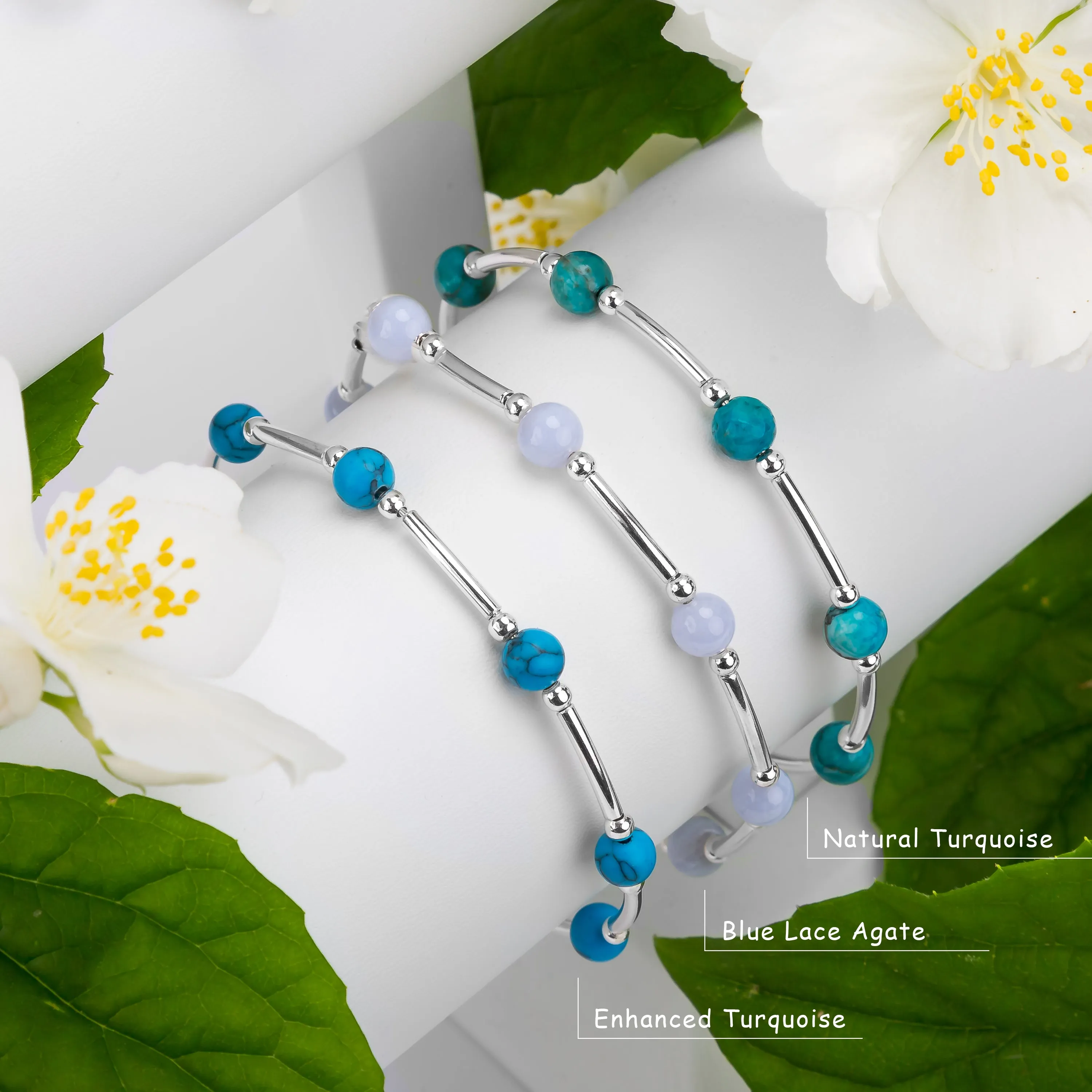 Bead Tube Bangle in Silver and Turquoise sold by Henryka product image thumbnail 4