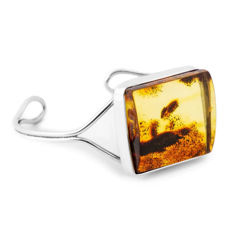Exquisite Natural Baltic Amber Bangle with Botanical Inclusions sold by Henryka