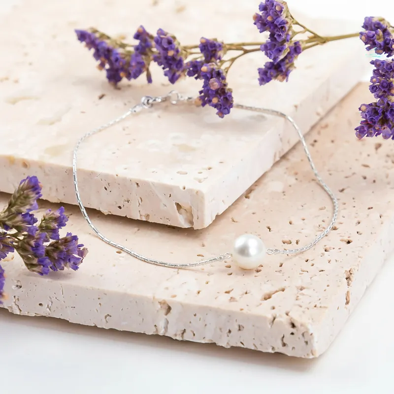 Delicate Single Stone Bead Bracelet in Silver & White Pearl sold by Henryka