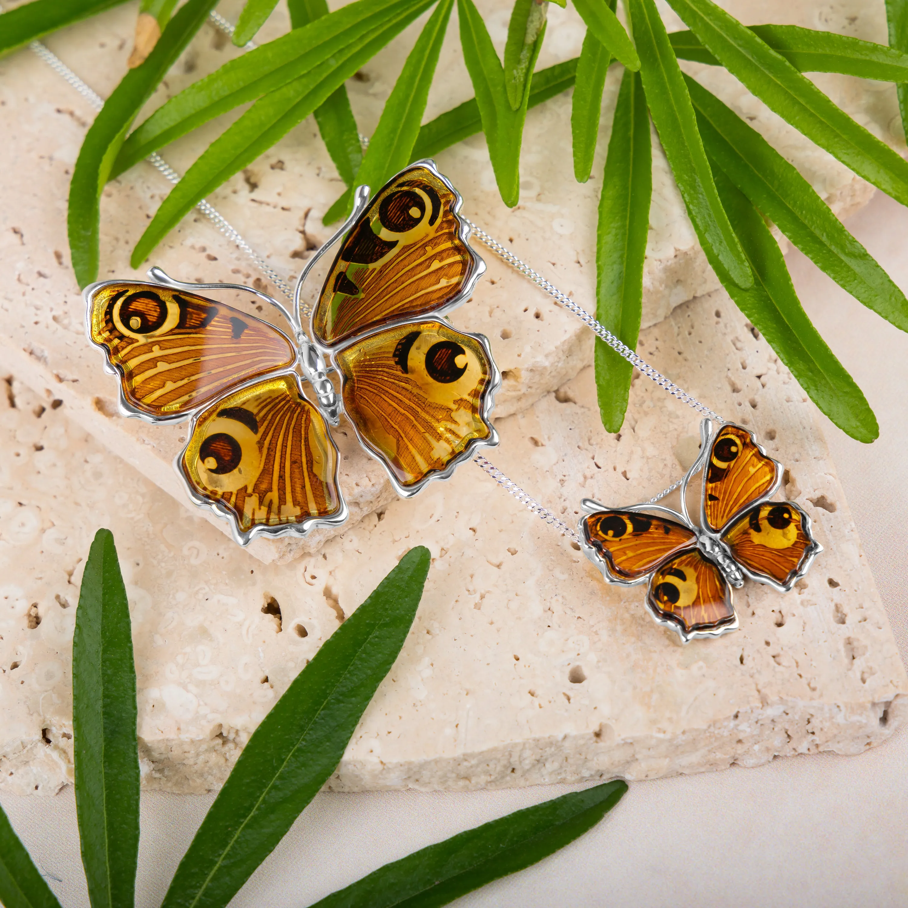Statement Peacock Butterfly Brooch in Silver and Amber sold by Henryka product image thumbnail 3