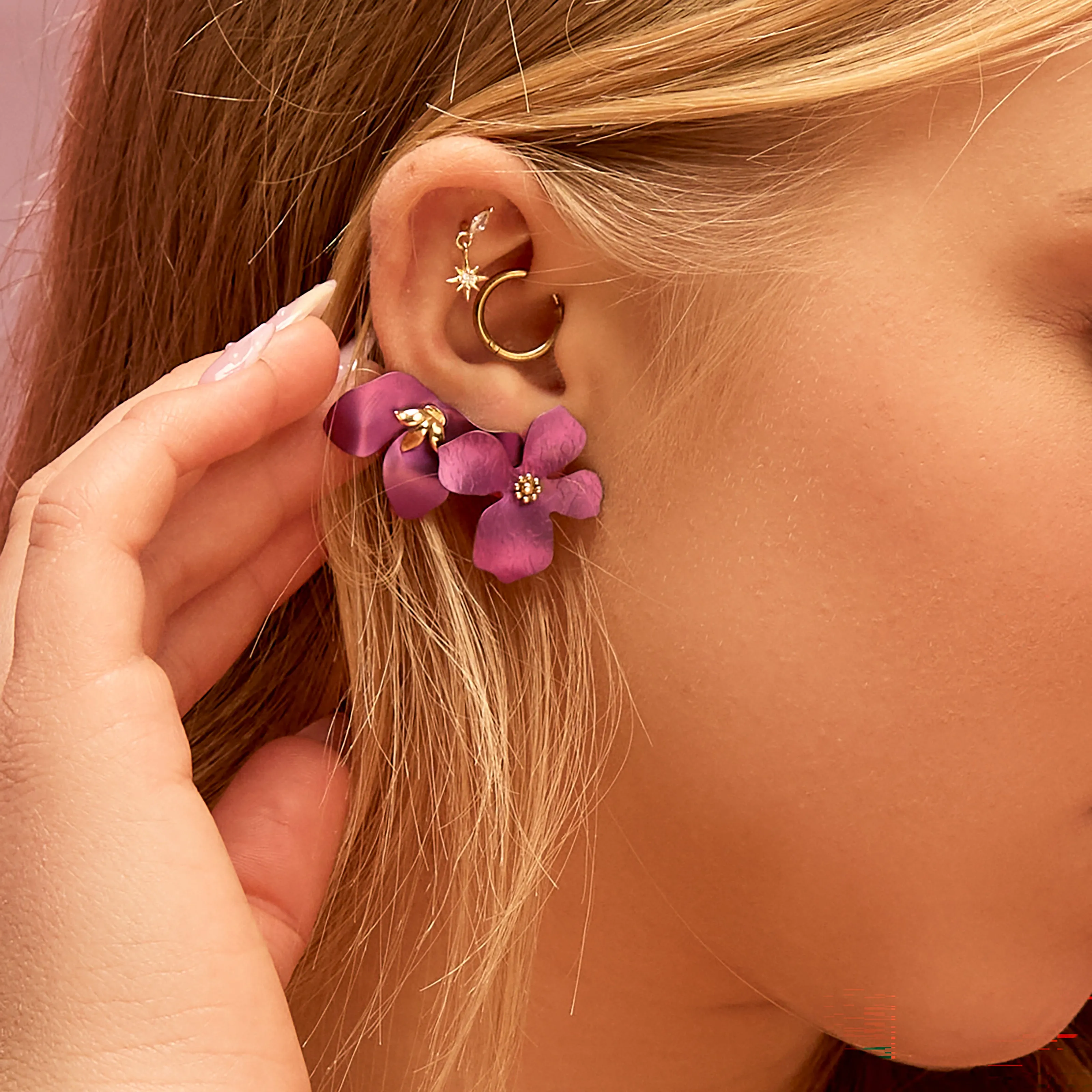 Abstract Half Flower Stud Earrings in Titanium & Sterling Silver with 24ct Gold sold by Henryka product image thumbnail 2
