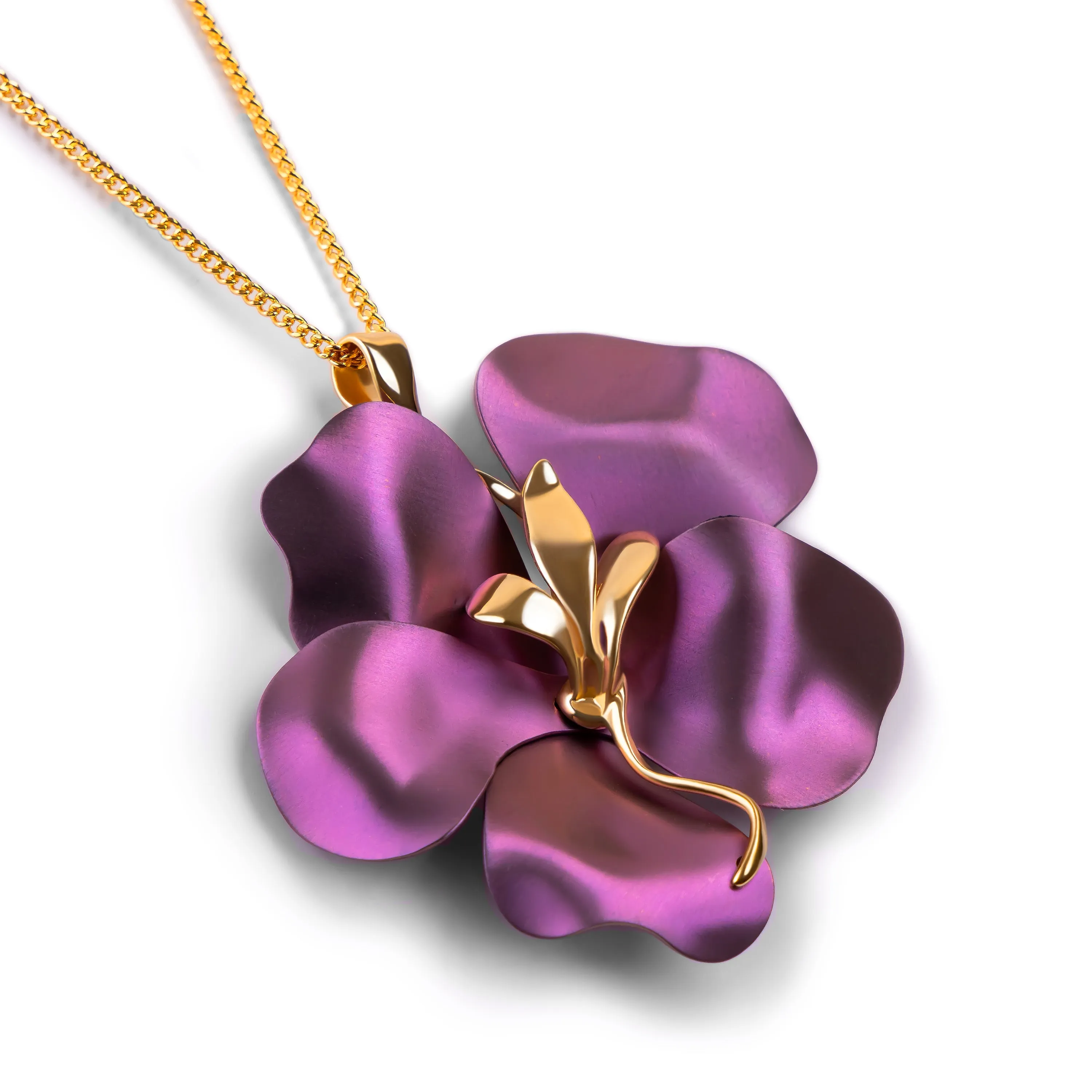 Abstract Flower Necklace in Titanium & Sterling Silver with 24ct Gold sold by Henryka