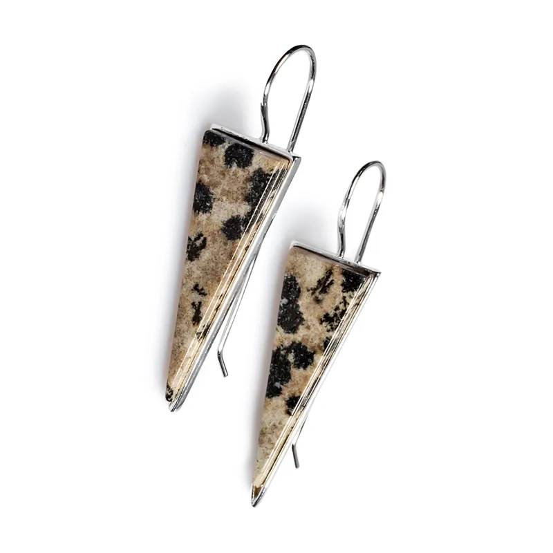 Dalmatian Jasper Triangle Earrings Set in Silver sold by Henryka