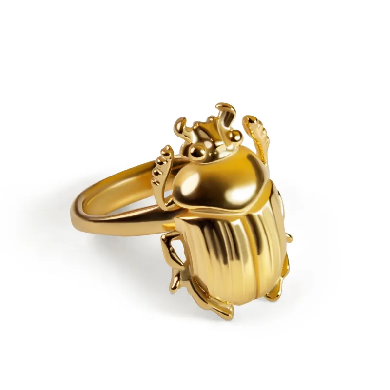 Egyptian Scarab Beetle Ring in Sterling Silver with 24ct Gold made by Henryka
